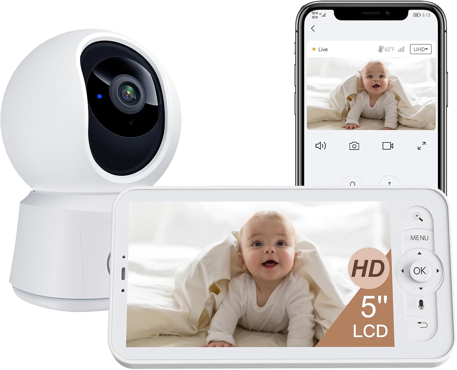 ARENTI Baby Monitor B2 Kit, WiFi 6 Camera, 5” Upgraded Wireless Display | 1-Click Call, Up to 6x Zoom, AI Tracking, Sound & Motion Detection, Net Switch, Access Logs, VOX Mode, 7-Day 6s Event Clips