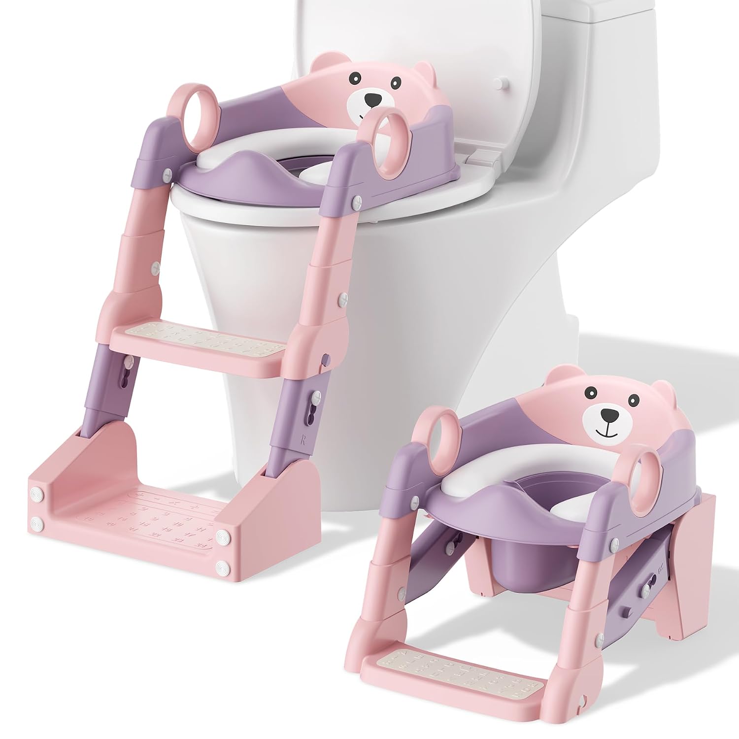 3-in-1 Potty Training Seat with Step Stool Ladder for Boys Girls | Splash Guard,Soft PVC Cushion,Safety Handles,Height Adjustable,Non Slip