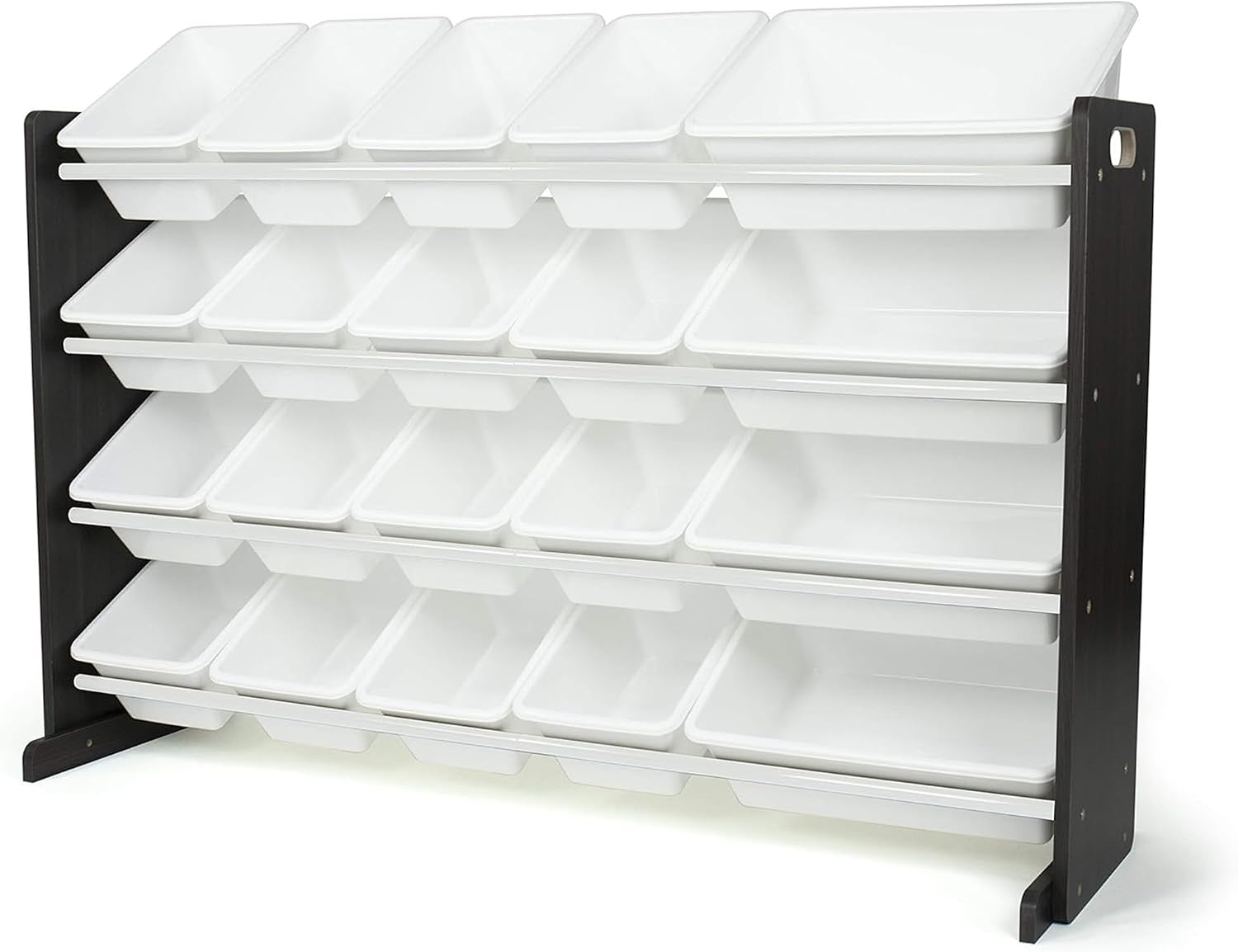 Humble Crew Kids Toy Organizer with 20 Bins, 4 Tier Storage for Playroom | Sturdy wood and steel toddler shelf, removable BPA-free containers, wall anchor anti-tip safety kit for bedroom or classroom