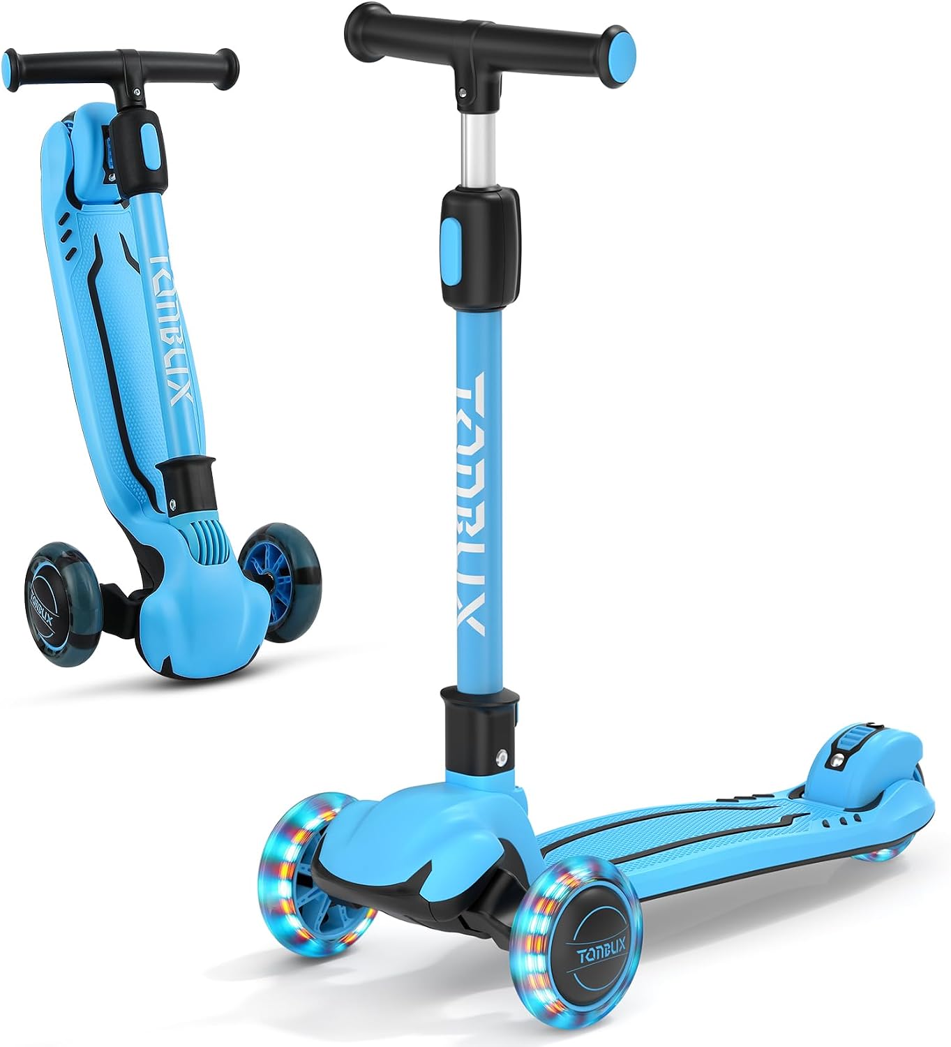 TONBUX Kids Scooter, Light Up 3 Wheel Kick Scooters for Kids 3-12, Folding Scooters with Adjustable Height – Toddler Scooter Lean-to-Steer & Widen Anti-Slip Deck