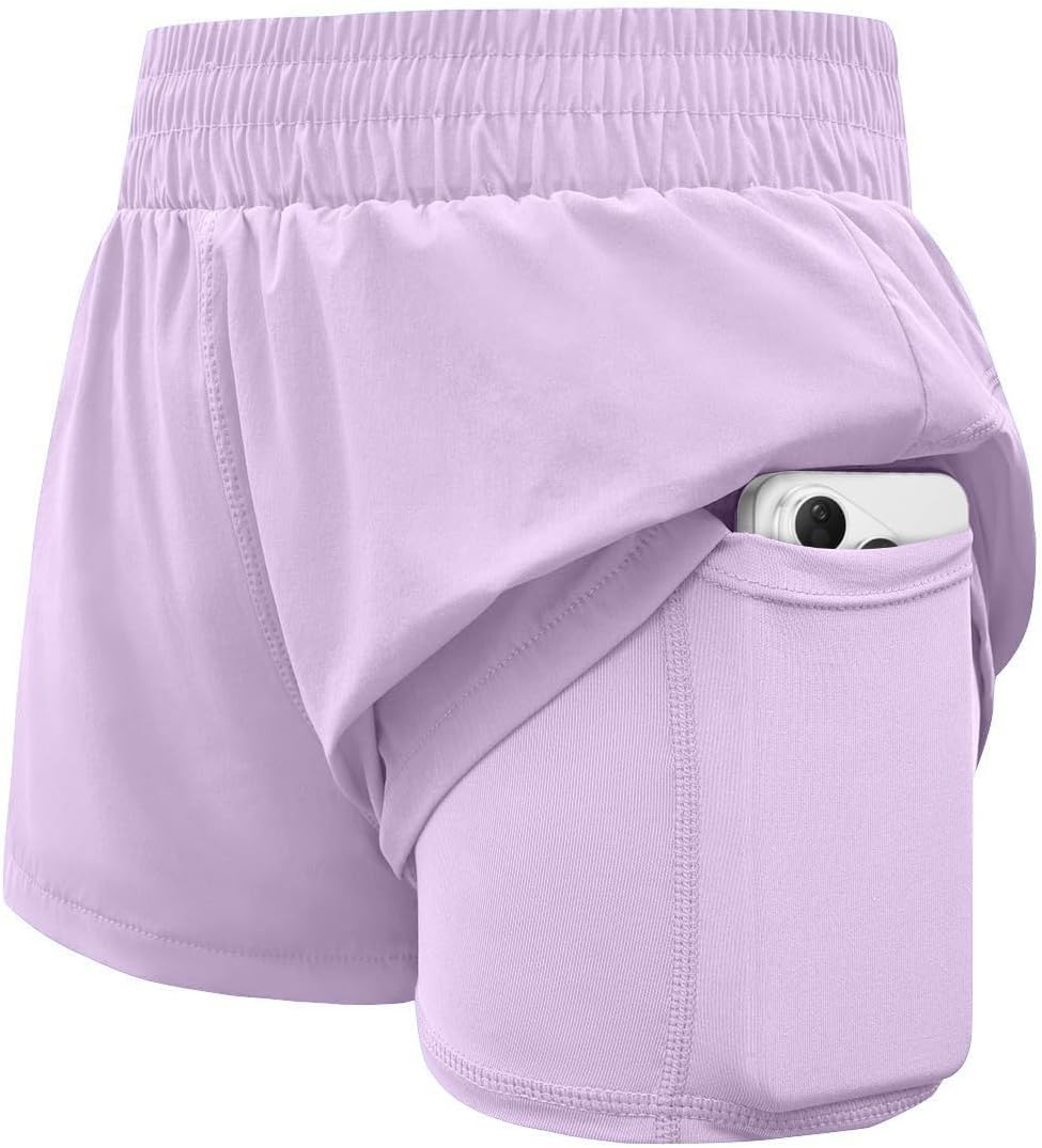 WIFFGO Girls Athletic Shorts 2 in 1 Elastic Waist Pockets Biker School Ball Games Running Sports Teen Summer Outfits