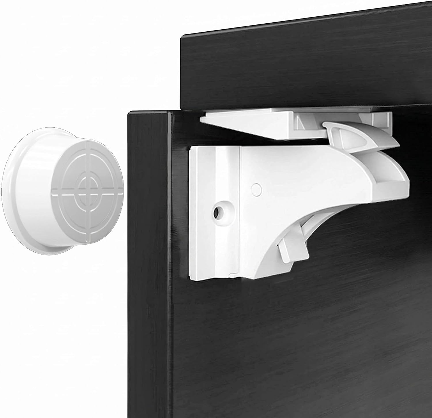 2 Pack Magnetic Cabinet Locks Baby Proofing Child Safety Drawer Latches. | Families with toddlers, Renter-friendly, Hidden from the outside, Includes spare adhesive for reinforcement, Cupboard