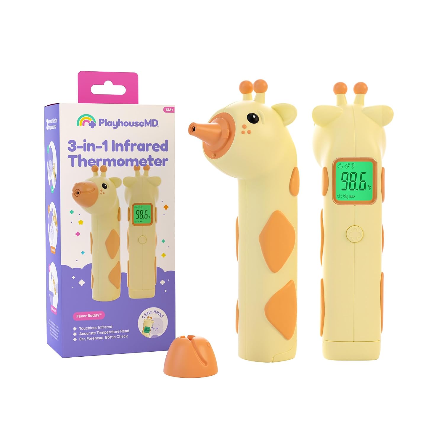 Baby Thermometer for Kids, Fever Buddy Giraffe | Digital Infrared No-Touch Forehead & Ear Thermometer, 3-in-1 Contactless Thermometer with Fever Indicator