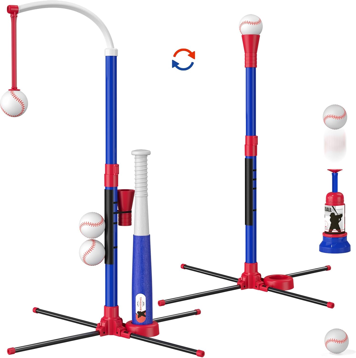 3-in-1 Baseball Set for Kids with Auto Pitching Machine | Tee Ball Stand, Hanging Tee, Ball Launcher and 6 Softballs – Adjustable Height, Indoor/Outdoor Sport Gifts for Boys Girls