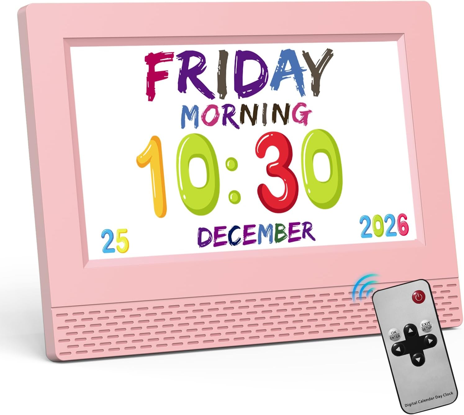 Kids Digital Alarm Clock with Voice Scene Reminders, 7″ Eye-Caring Display | Watercolor Wallpapers, Auto Dimming DST/Calendar Clock, Sleep Trainer Easy Setup Gift-Ready Box for Kids Birthday with Remote