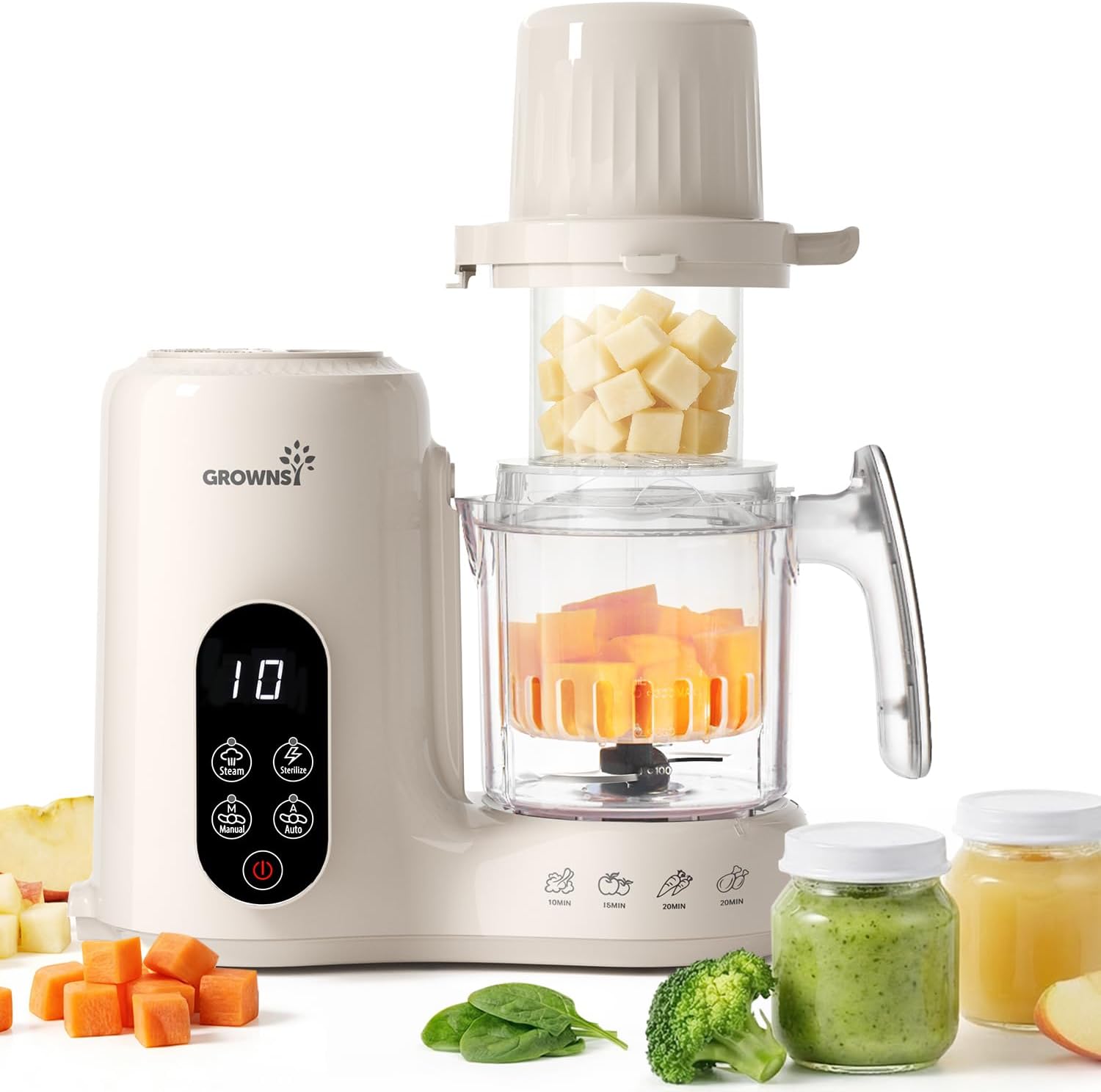 Grownsy Baby Food Maker & Processor with Dual-Layer Steam Basket,Cream | Steamer & Blender, Healthy Homemade Baby Food Purees, Starting Solids & BLW, Baby Feeding Essentials, 6+ Months