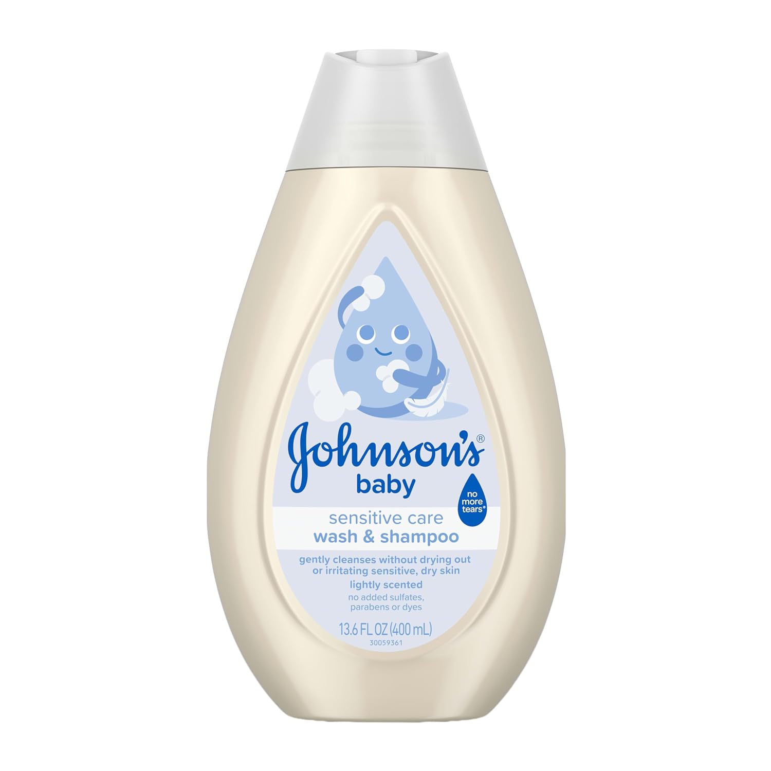 Johnson’s Sensitive Care Baby Wash & Shampoo, Daily Moisturizing 2-in-1 Baby Wash & Shampoo to Gently Cleanse Without Drying Out Sensitive Skin, Light Scent, Hypoallergenic, 13.6 fl. oz