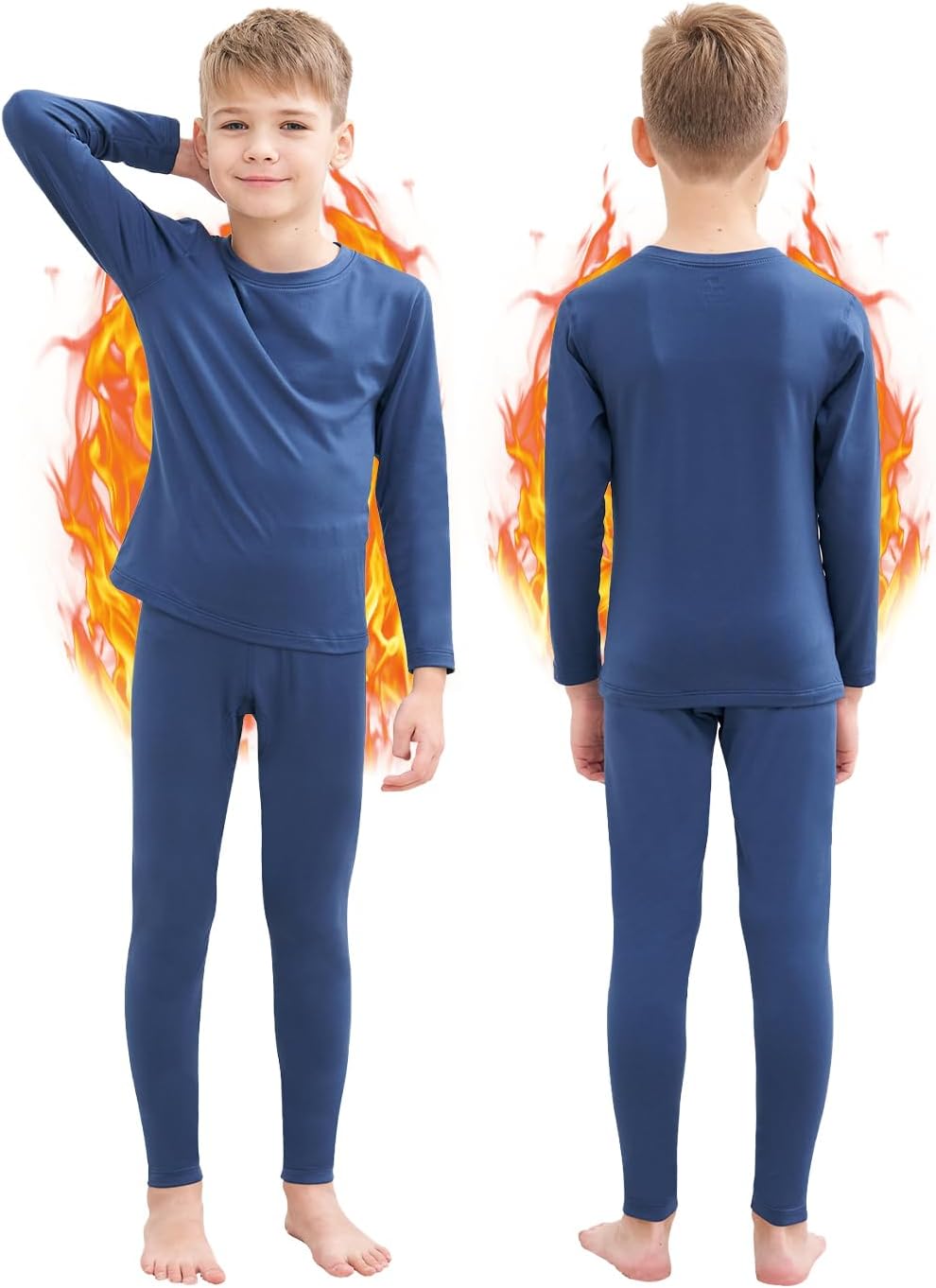 HEROBIKER Thermal Underwear Boys Ultra Soft Fleece Lined Kids Thermals Long Johns Top Bottom Warm Set for Winter Skiing