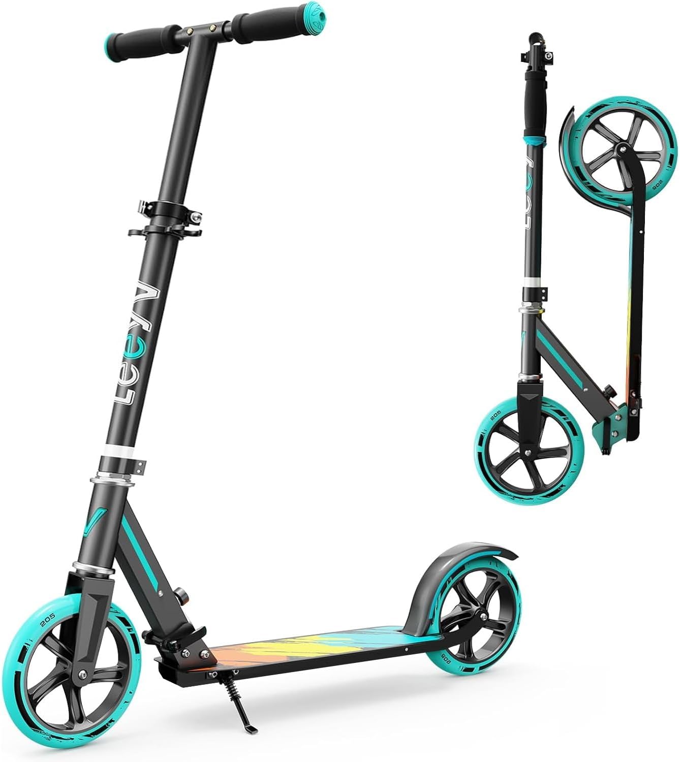 Scooter for Kids 6–12 & Adult Scooter, Max Load 240 LBS | Adjustable Height,Lightweight 2-Wheel, Foldable Kids Scooter with Big Wheels,Anti-Slip Wide Deck