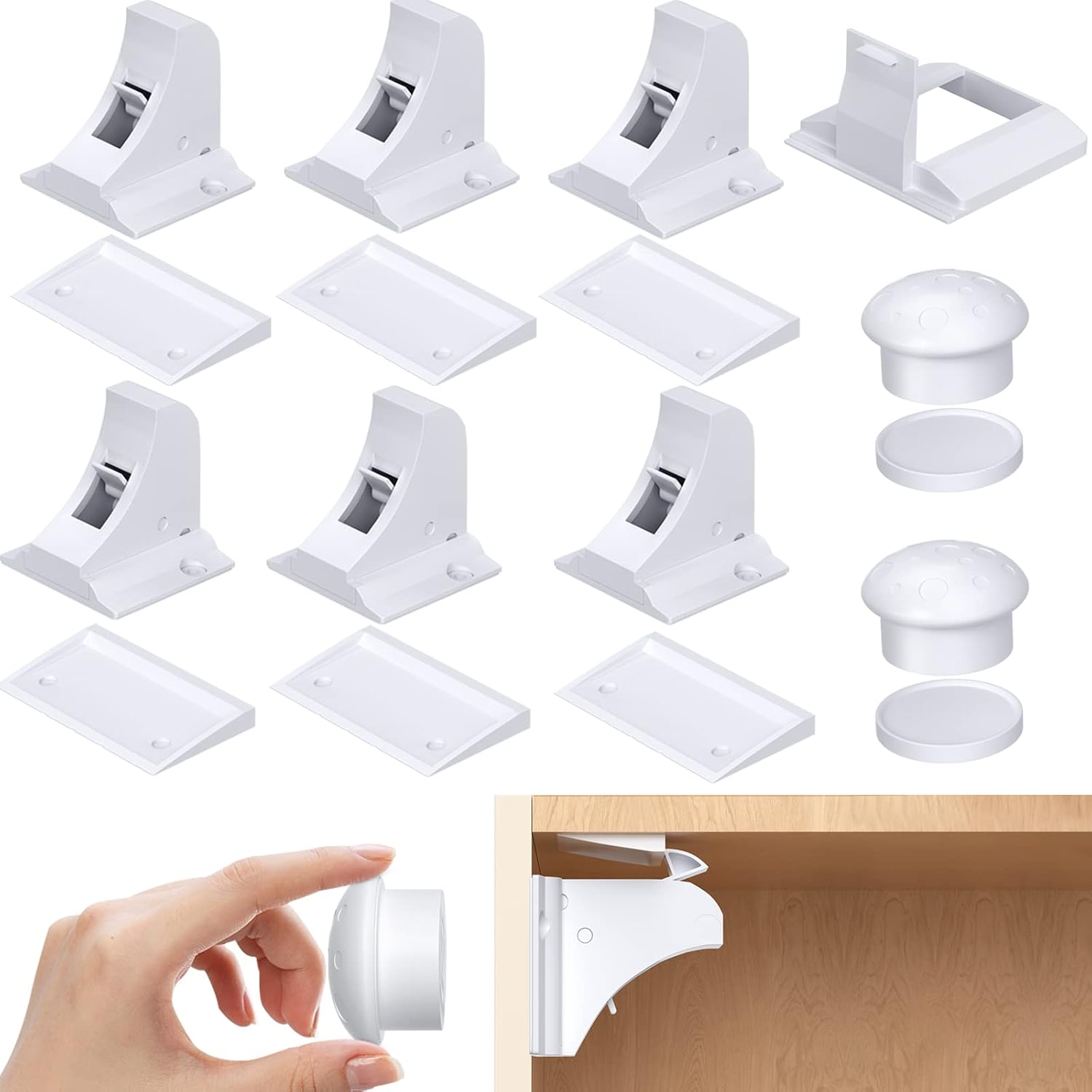 Child Safety Magnetic Cabinet Locks, AOSITE 6 Pack+2 Keys Baby Proofing Magnetic Drawer Locks for Kitchen No Drill, Child Safety Cabinet Lock Baby Proofing with Adhesive, 4 Baby Safety Locks for Knobs