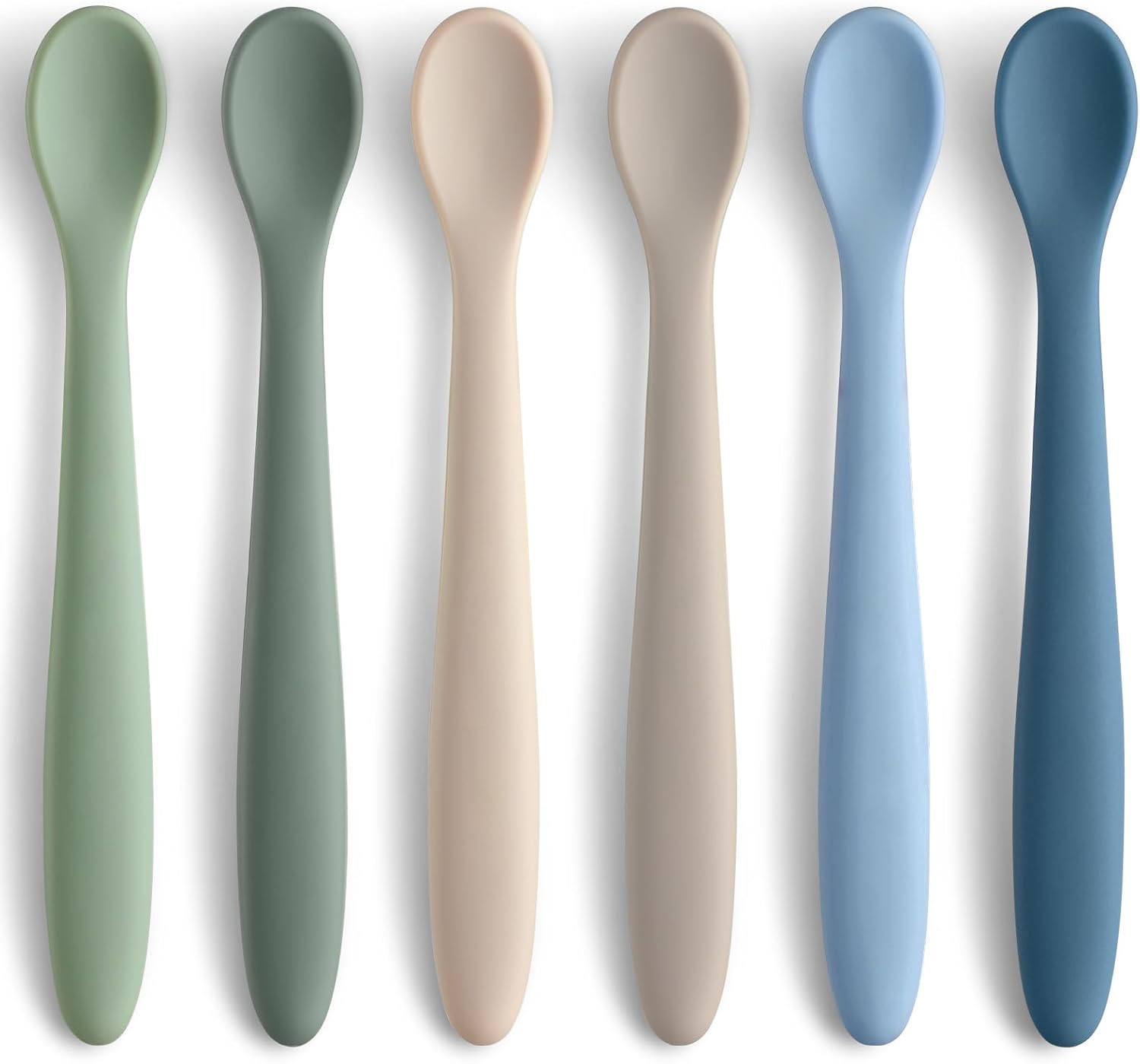 6 Piece Silicone Baby Feeding Spoons, First Stage Infant Soft-Tip Easy on Gums, Training Spoon Self-feeding, Utensils Supplies, Dishwasher & Boil-proof – Blue