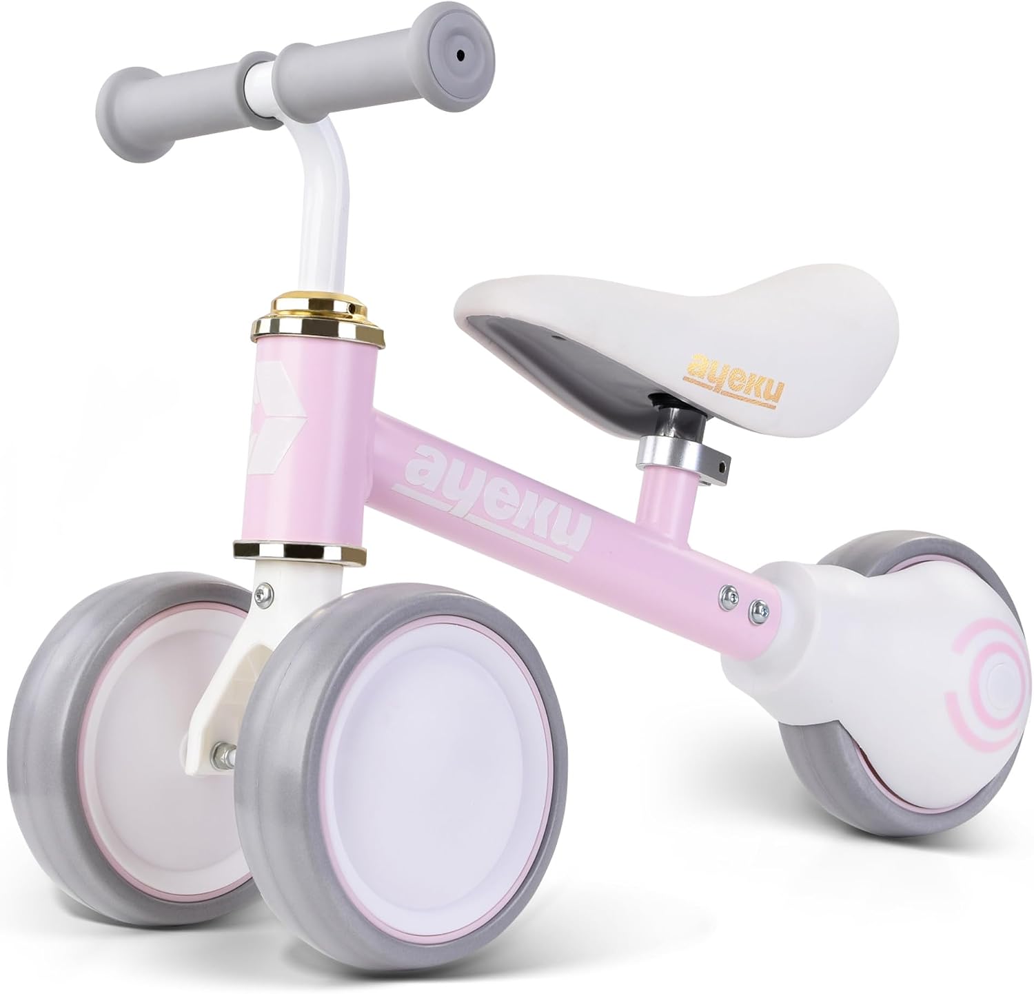 AyeKu Mini Balance Bike for 1-3 Years Toddlers 6 Inch EVA Wheels, Adjustable Seat, Pink