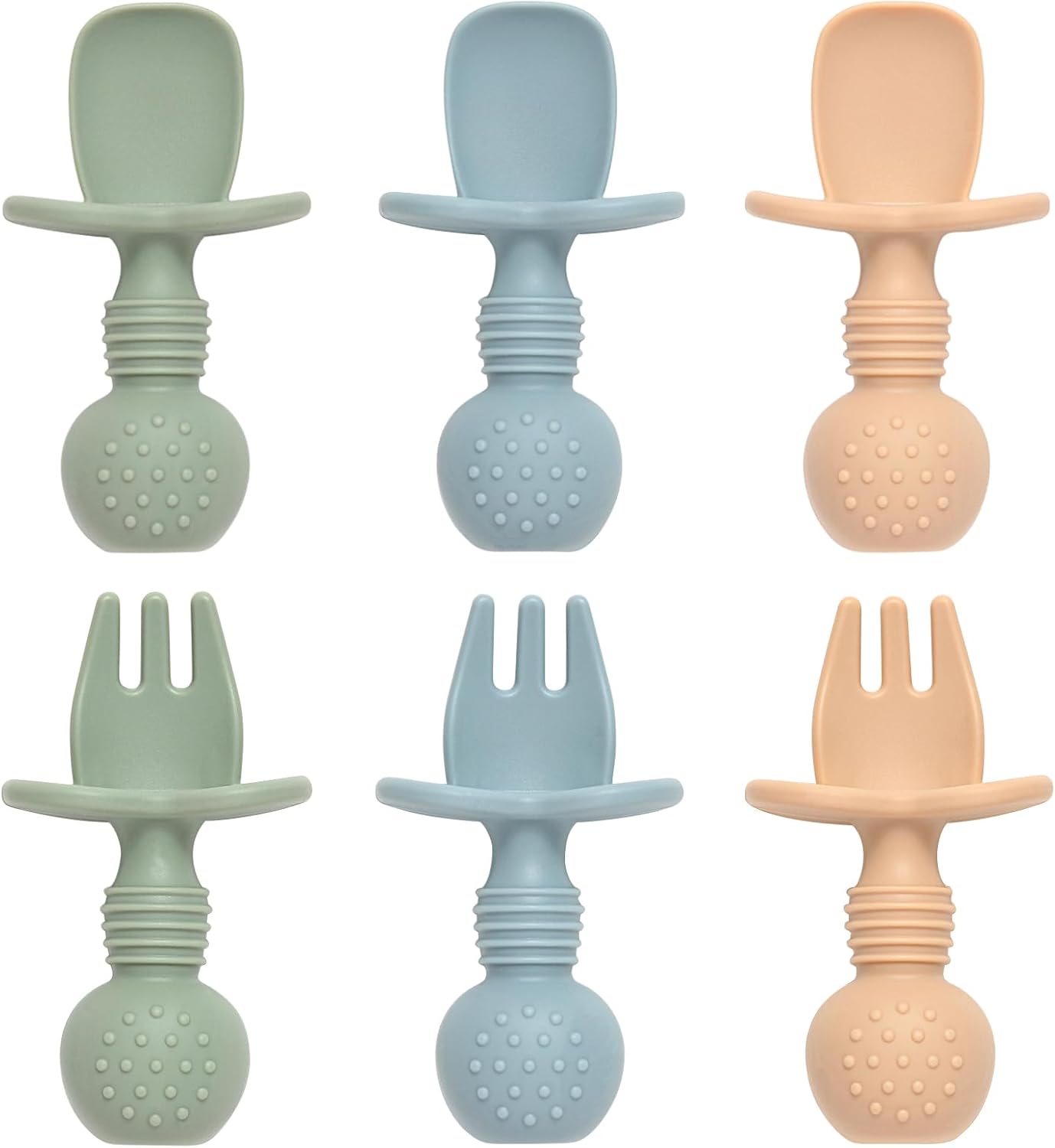 Eascrozn 6 Pack Silicone Baby Spoons and Forks Feeding Set, BPA Free | Silicone First Stage Self Feeding Toddler Utensils, Baby Led Weaning Supplies for Training Spoons