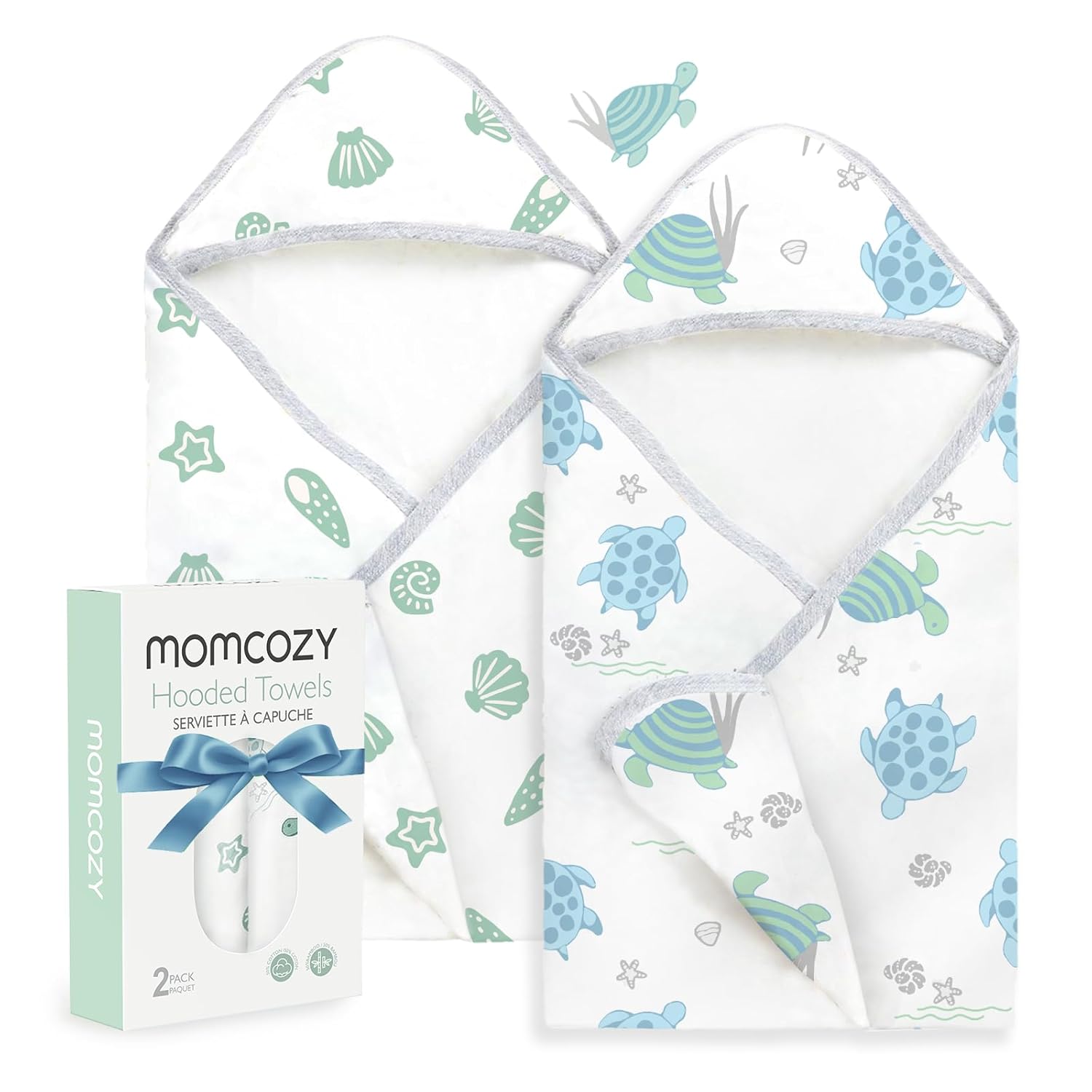 Momcozy Baby Towels, Soft Absorbent Bath Towel for Newborn&Toddler,Turtle | Soft&Absorbent Bath Towel Set，Gentle on Baby’s Skin，Unisex Baby Essential
