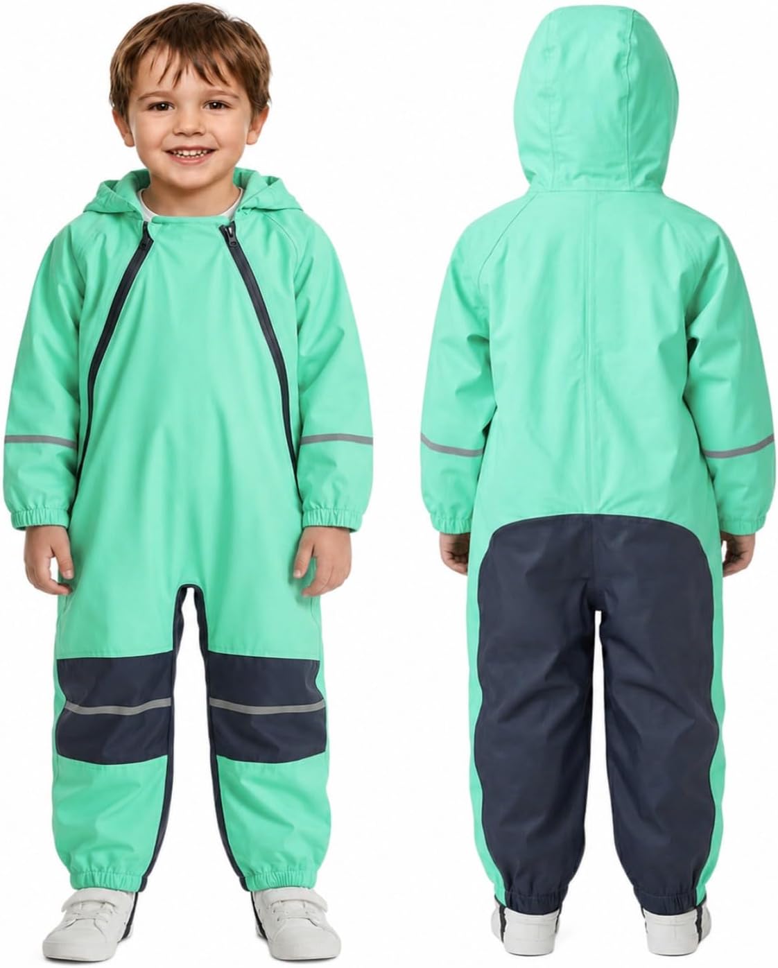 JiAmy Kids Waterproof Rain Suit Coverall, Hooded One-Piece Puddle Suit for Outdoor Play & Muddy Days, Ages 1-12