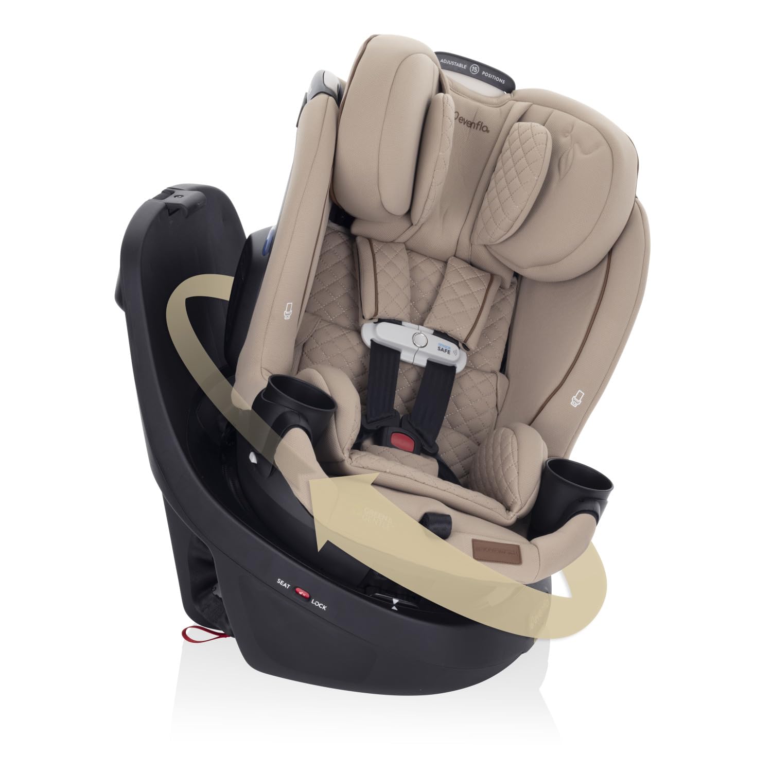 Evenflo Revolve360 Slim 2-in-1 Rotating Car Seat | w/ Green & Gentle Fabric, SensorSafe Technology, Rear-Facing and Forward-Facing Modes, Infant-6 Years, 4-65 lbs (Travertine)