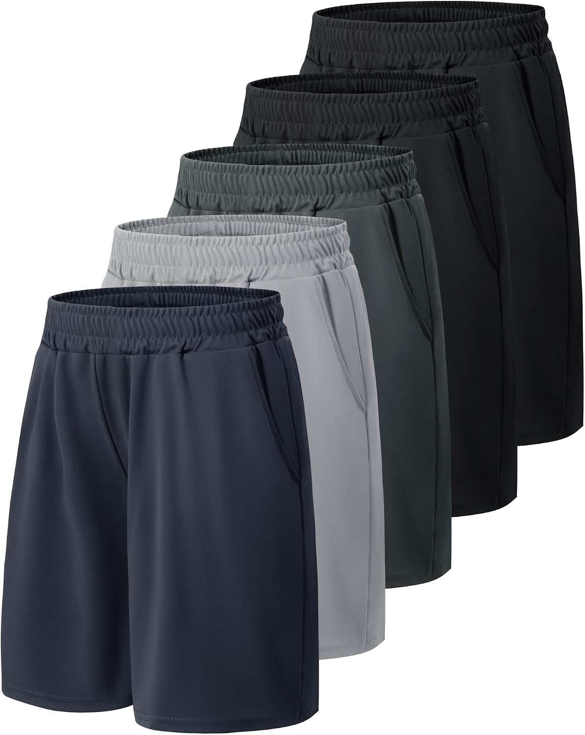 5 Pack Athletic Basketball Boys Shorts – Black Quick Dry Kids Youth Shorts | Teen Clothing with Pockets for Soccer Running Baseball Elastic Waistband Breathable Lightweight Moisture Wicking Activewear
