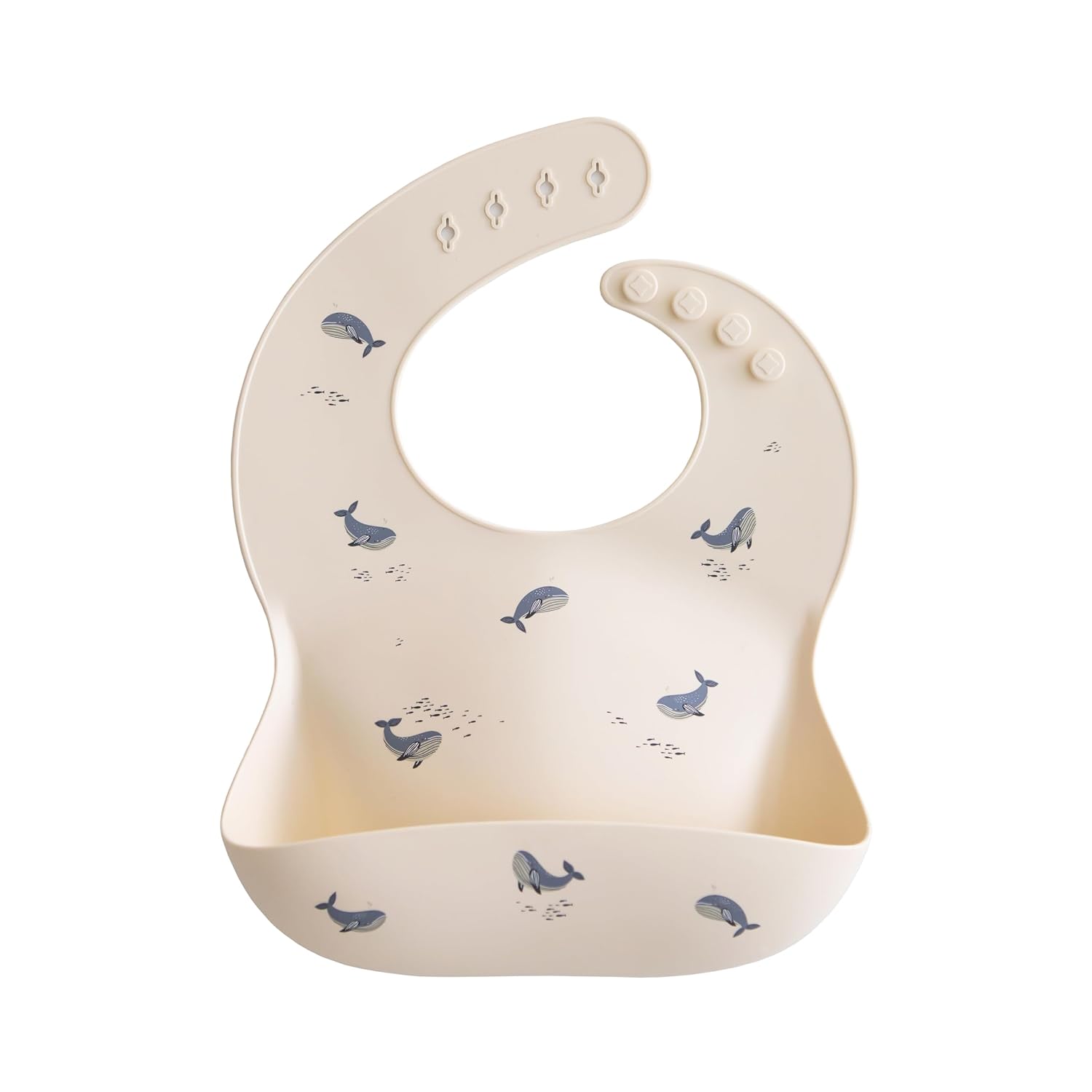 mushie Silicone Baby Bib | Adjustable Fit Waterproof Bibs (Whales) | Ages 4-24 months, Machine washable, Adjustable neck strap, Deep front pocket