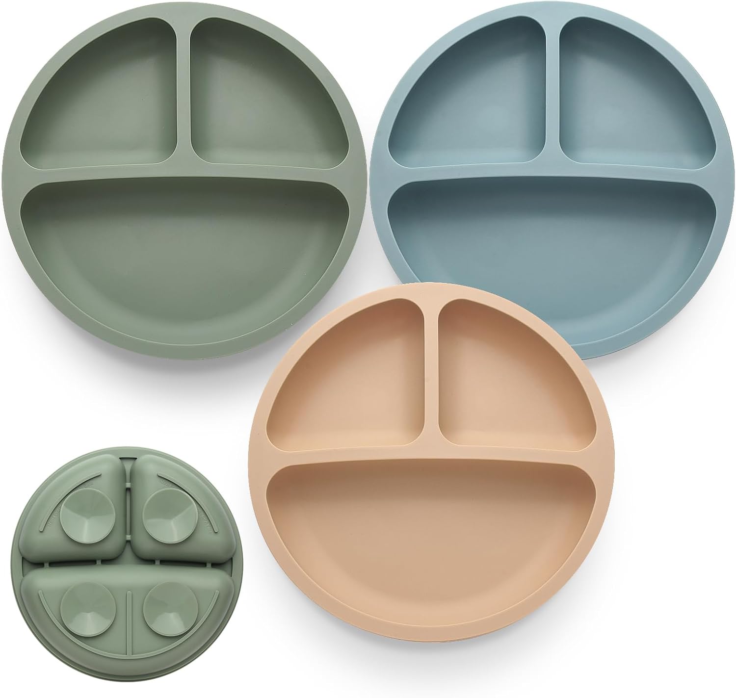 Eascrozn Toddler Plates 3 Pack, Divided Suction Plates for Baby | BPA Free, Food Grade Silicone Baby Plates, Non-Slip, Baby Led Weaning Supplies, Microwave and Dishwasher Safe