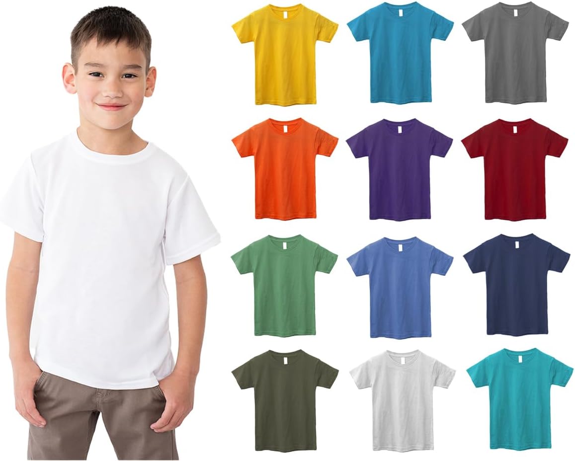 Kids T-Shirts Bulk Cotton Tees 12 Pack Lightweight Unisex | Soft cotton tees for boys and girls in a 12-pack, offering comfort for school, play, and daily wear.