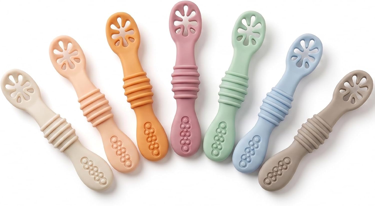 PandaEar 7 Pack Silicone Baby Feeding Spoon, Baby Led Weaning | Toddler Infant Feeding Spoon First Stage, BPA Free