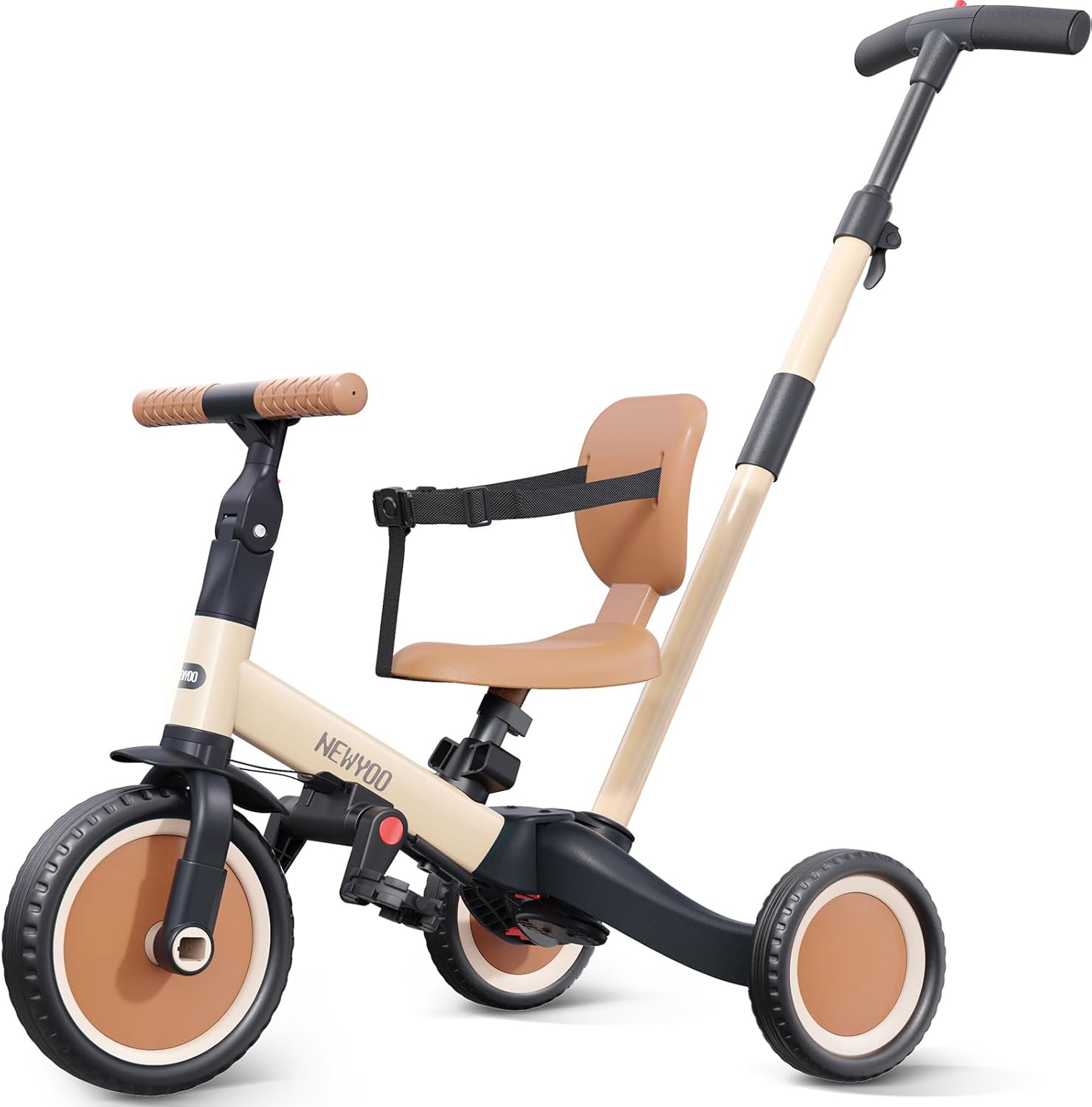newyoo TR007 5-in-1 Tricycle for Toddlers 1-3, Toddler Bike, Birthday Gift | Toddler Trike with Push Handle Lets Parents Steer and Converts to Balance Bike, Fun Outdoor Toy for Boys and Girls, Khaki