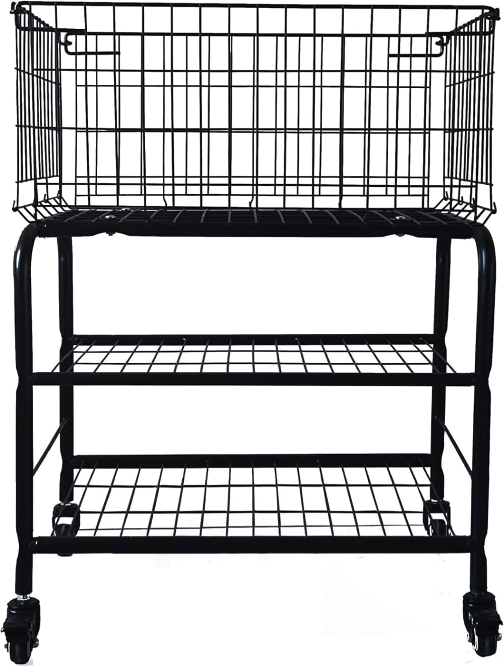 31″ Tall Rolling Laundry Basket with Locked Wheels, Heavy-Duty Laundry Cart for Room Organize, Movable Storage Cart for Clothes, Toys, Dorm Room, Color Black