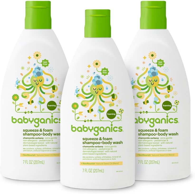 Babyganics Baby Shampoo + Body Wash Pump Bottle, Chamomile Verbena, , 3 Pack, Packaging May Vary