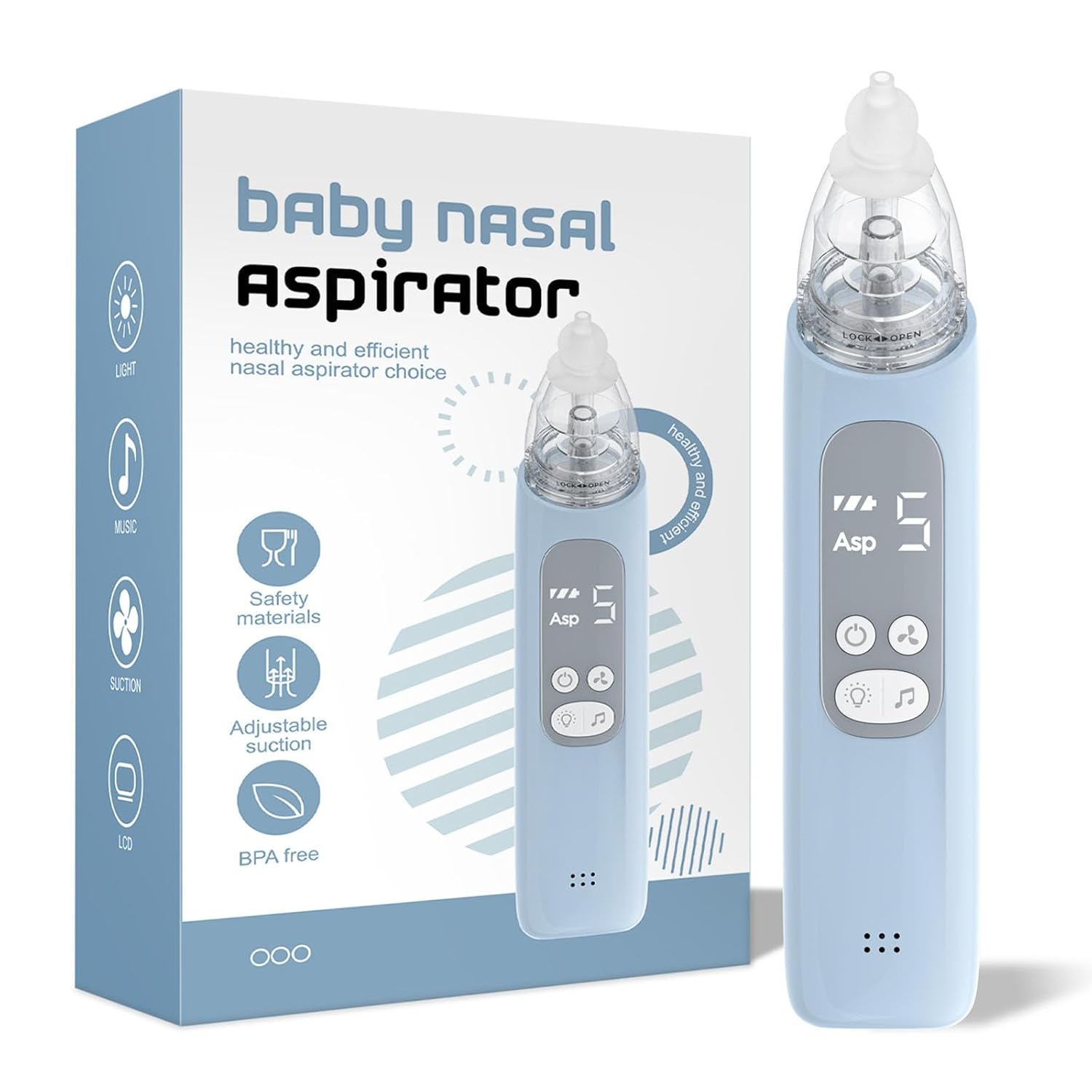 Nasal Aspirator for Baby with 5-Level Adjustable Suction | Electric Nose Sucker for Baby, Easy-Clean Detachable Design, Anti-Backflow Safety Protection, Calming Lights & Rhymes