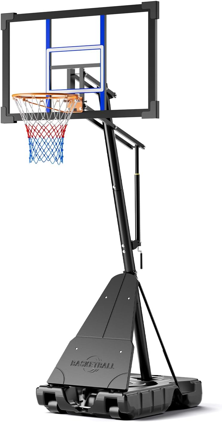 Asbest Adjustable Basketball Hoop Outdoor 10FT with 44/48 Inch Backboard, Portable Basketball Hoops & Goals Outdoor with Stepless Crank, for Youth Adults Kids