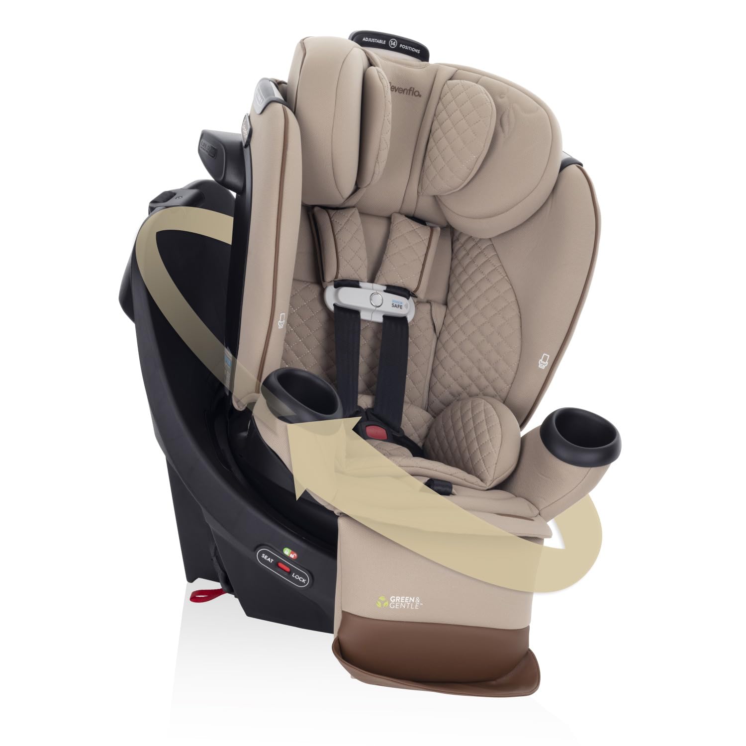 Evenflo Revolve360 Extend All-in-One Rotating Car Seat | with Green & Gentle Fabric, SensorSafe, Rear-Facing, Forward-Facing, Highback Booster Mode, Infant to 12 Years (Travertine)