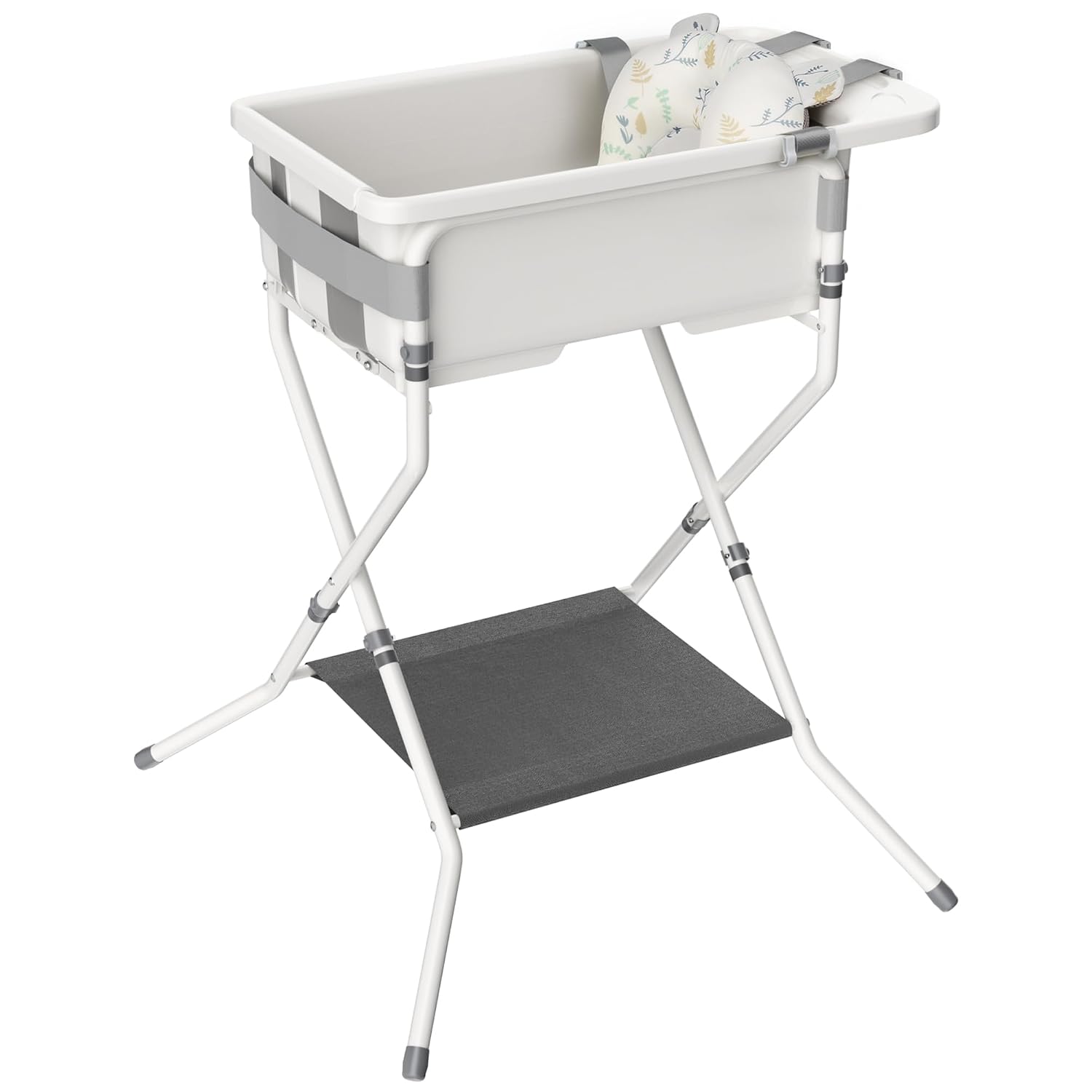 iNeibo Collapsible Baby Bathtub with Stand and Soft Infant Cushion – Suitable for 0-36 Months Toddlers – Back Pain Saving Design