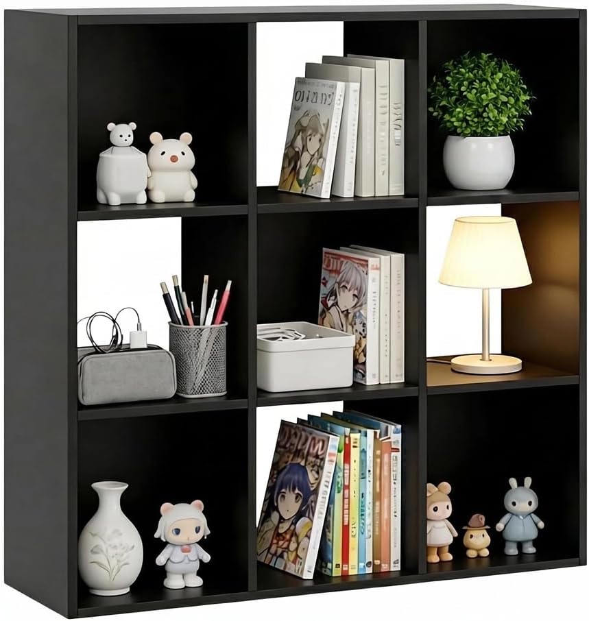 9 Cube Storage Organizer, Reversible Bookcase Shelf | Open Cube Bookshelf, Large Modern Storage for Living Room, Bedroom & Office, Black