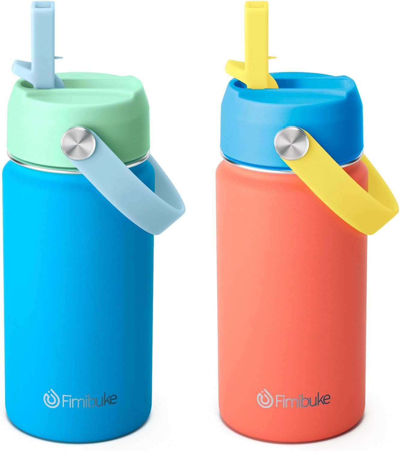 Fimibuke 14oz Kids Insulated Water Bottle, 18/8 Stainless Steel Kids Cups | BPA FREE Double Wall Vacuum Insulated Leak Proof Travel Tumbler with Straw Metal Water Bottle for School Boys Girls