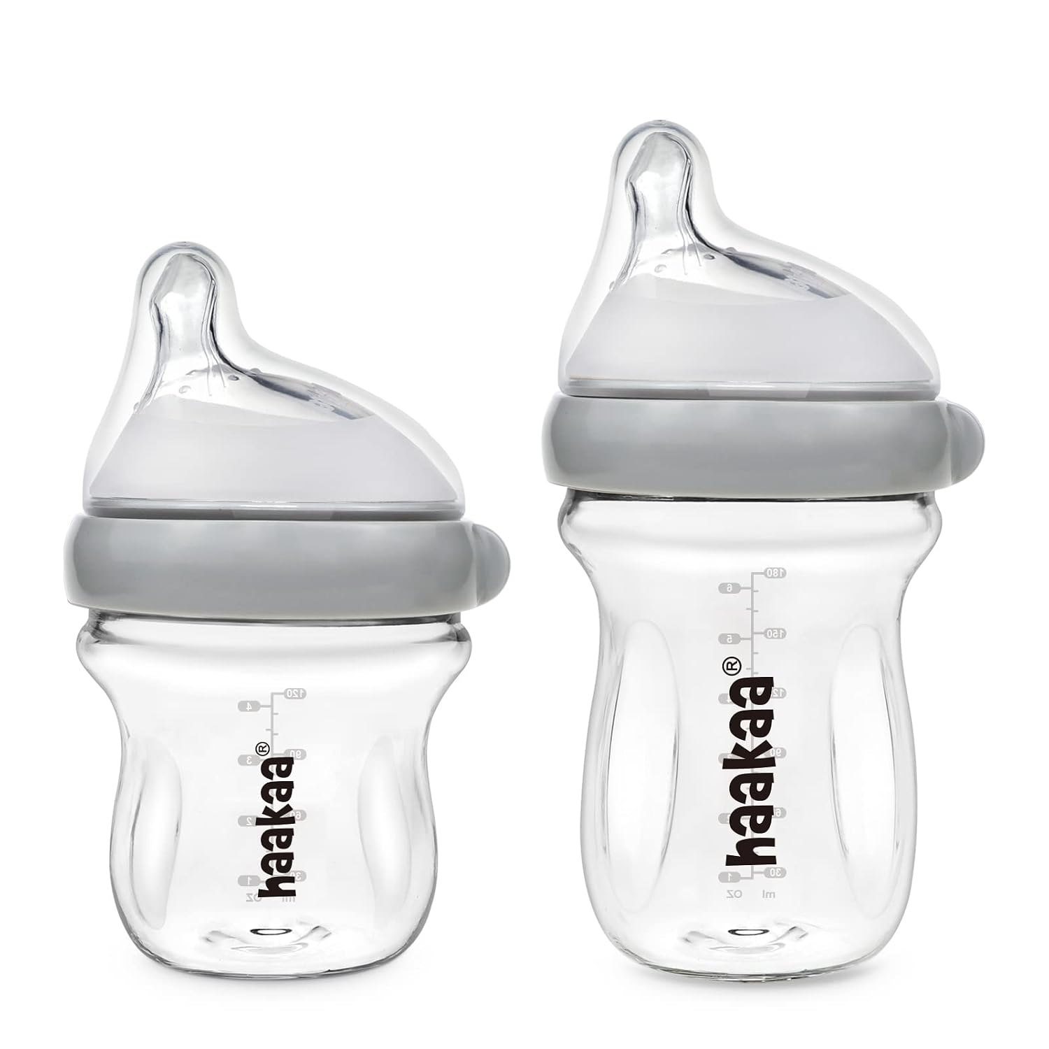 haakaa Gen.3 Natural Glass Baby Bottle Set 4.2oz & 6oz – Wide Neck Anti-Colic Slow Varibale Flow Nipple, 0M+ 3M+ 6M+ Breastfed Babies