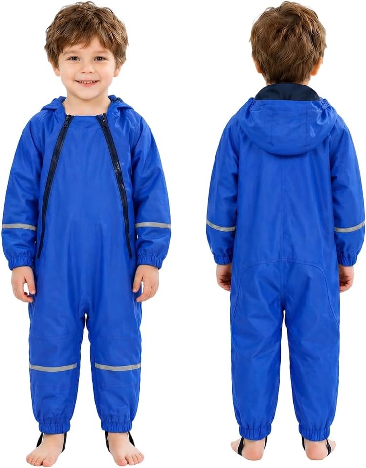 Toddler Kids Rain Suit One Piece Waterproof Coverall Rain Jacket 1-8 Years | Baby Rain Suit with Hood Lightweight Rain Jacket Breathable Reflective Toddler Raincoats