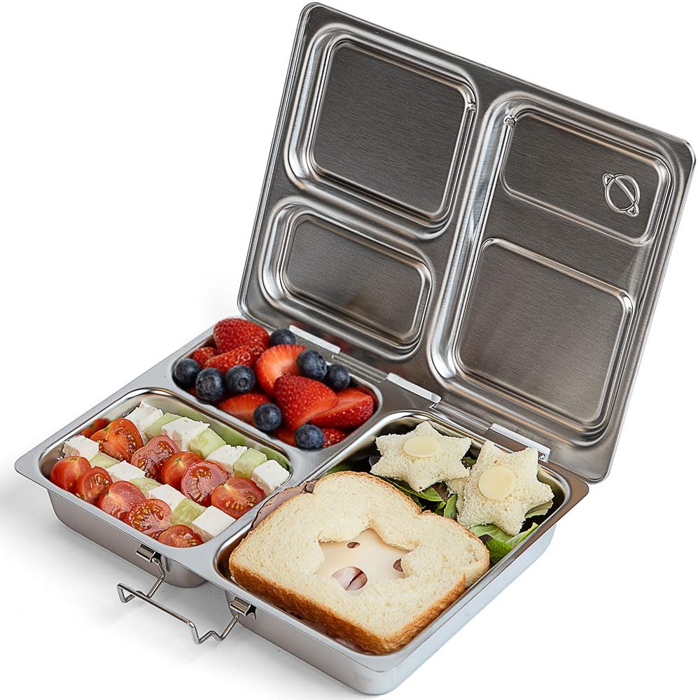 PlanetBox Launch Stainless Steel Lunchbox Replacement – Brushed Finish, Recycled Bento Box Container for Kids and Adults, Sustainable Lunch Box