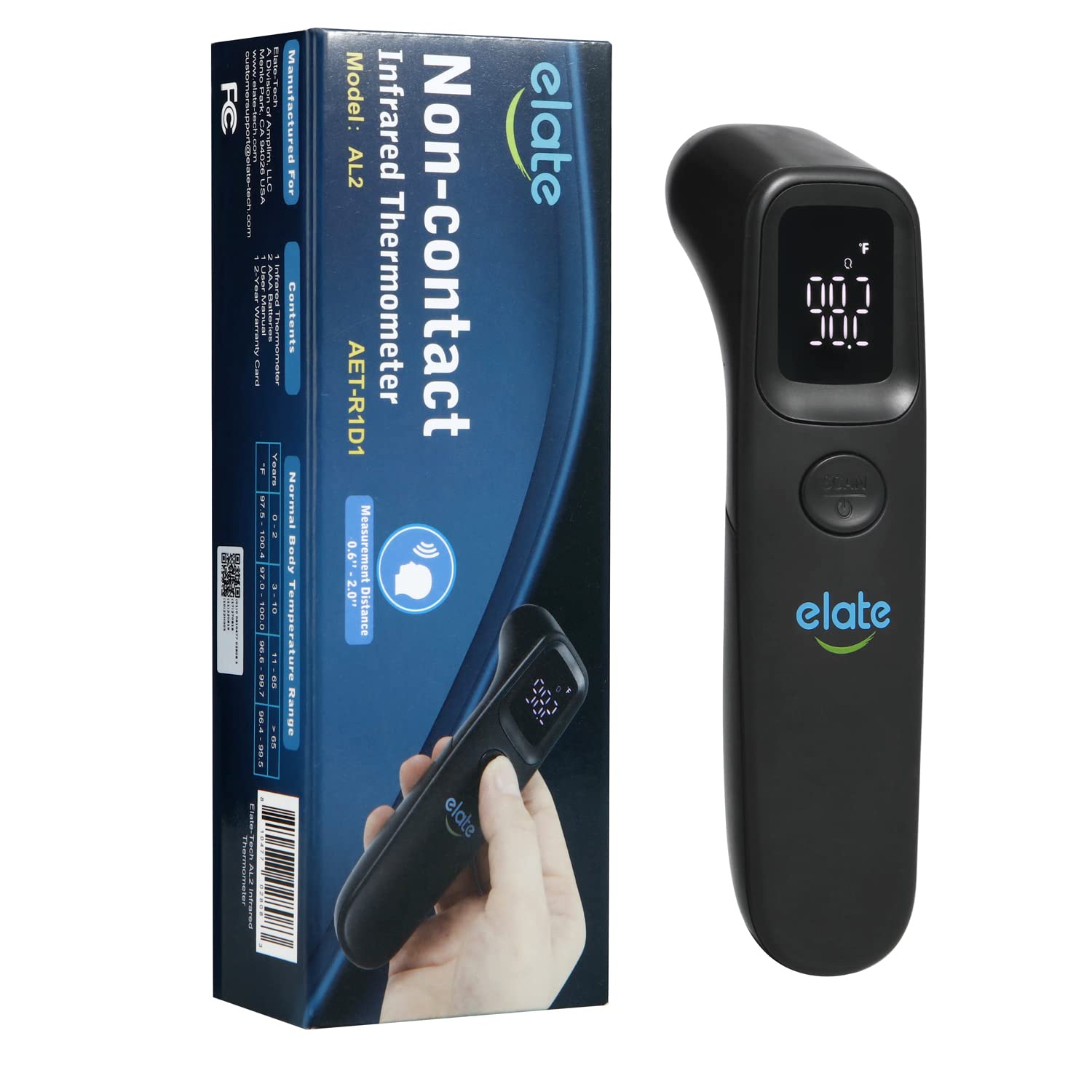 Elate Medical Grade Non-Contact Forehead Thermometer for Adults and Kids, No-Touch Digital Infrared Thermometer for Infants/Newborns, Touchless Temporal Thermometer for Fever, Black