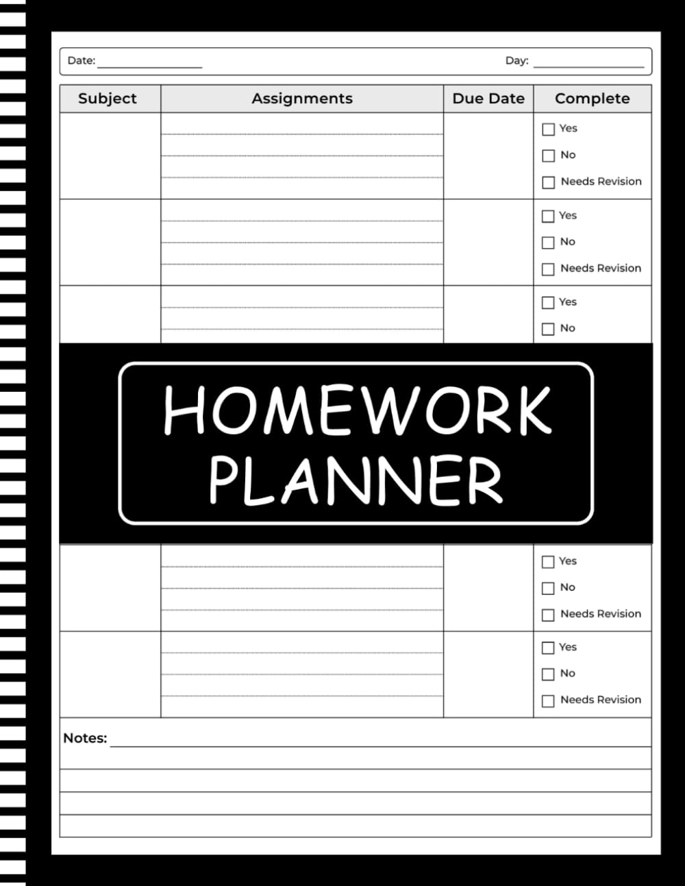 Homework Planner for ADHD Students: Undated Assignment Tracker Notebook for Elementary, Middle & High School Boys and Girls