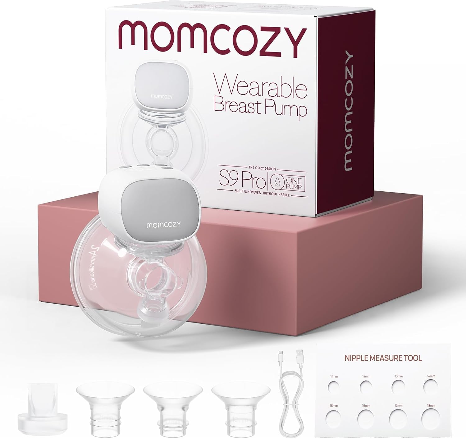 Momcozy S9 Pro Wearable Breast Pump Hands-Free, 24mm, 1 Pack, Gray | Extended Battery, LED Display, 2 Modes, 9 Levels, Portable, BPA-Free, Nursing, Travel, Quiet, Lightweight, Motherhood Use