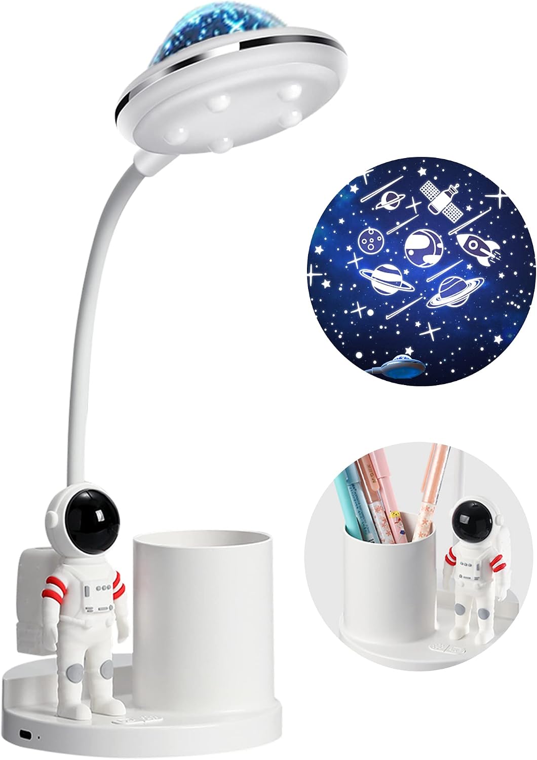 Astronaut Desk Lamp for Kids,Star Space Projector Galaxy Small Desk Lamps | Astronaut Light with Pen Holder,Touch Control Dimmable,Eye-Care Study Lamp,Space-Themed Decor,Versatile Gifts for Boys Girls