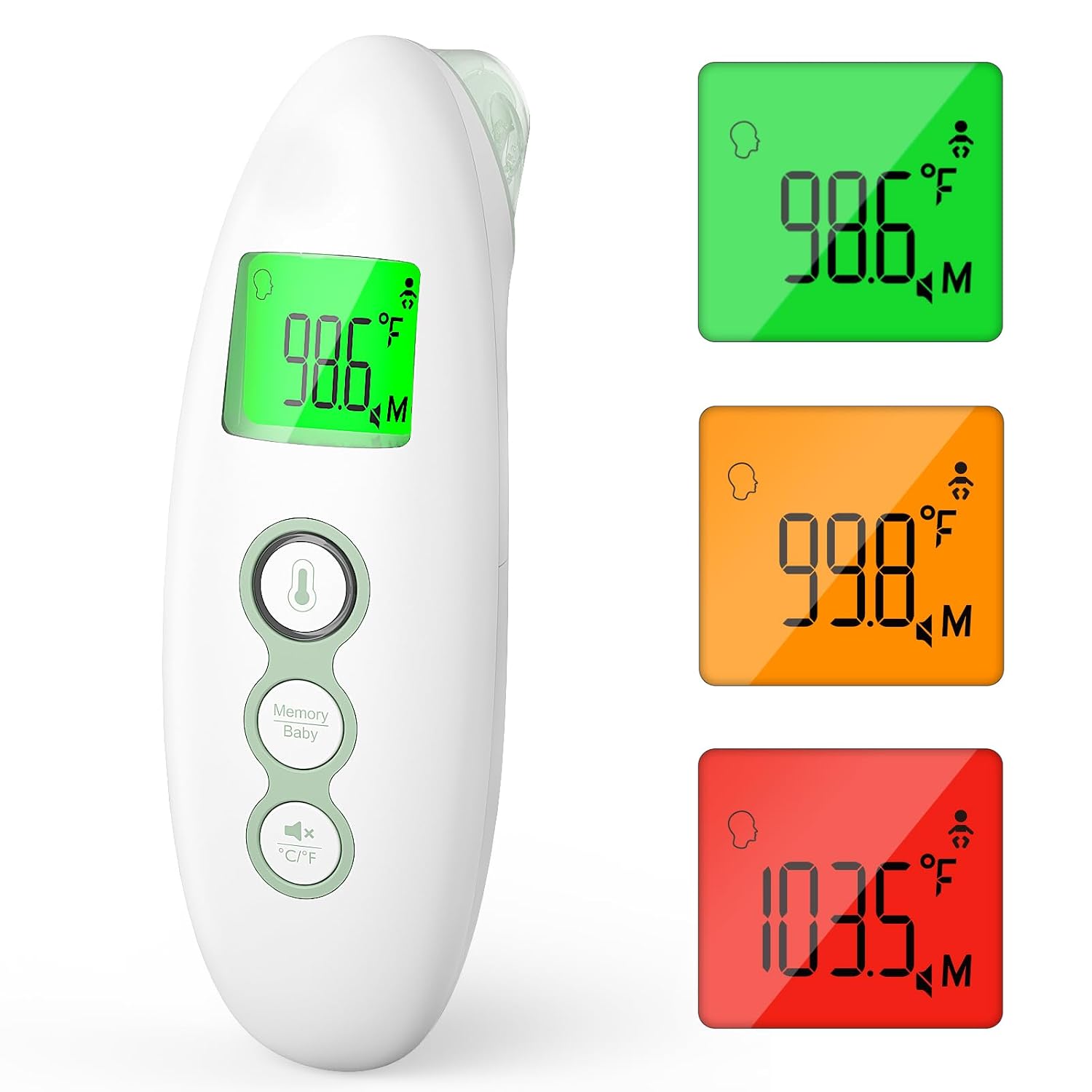 Momcozy Digital Forehead and Ear Thermometer, Non-Contact, Adults and Kids | Child Mode, Fever Alarm Function, Mute and Memory Functions, Digital Infrared Thermometer for Fast and Accurate Measurement