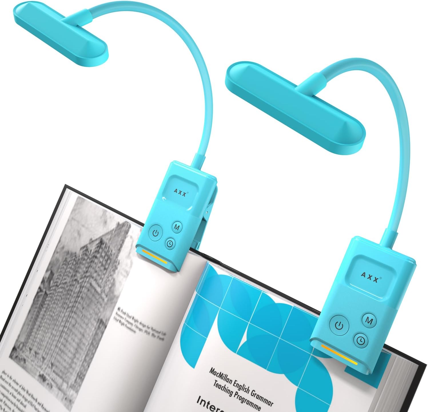 Clip on Book Light for Bed, Rechargeable Reading Lamp for Kids, 1000mAh Battery Operated, 30/60 Minutes Timer, Lighting Accessories for Travel Car at Night – Misty Blue, 2 Pack
