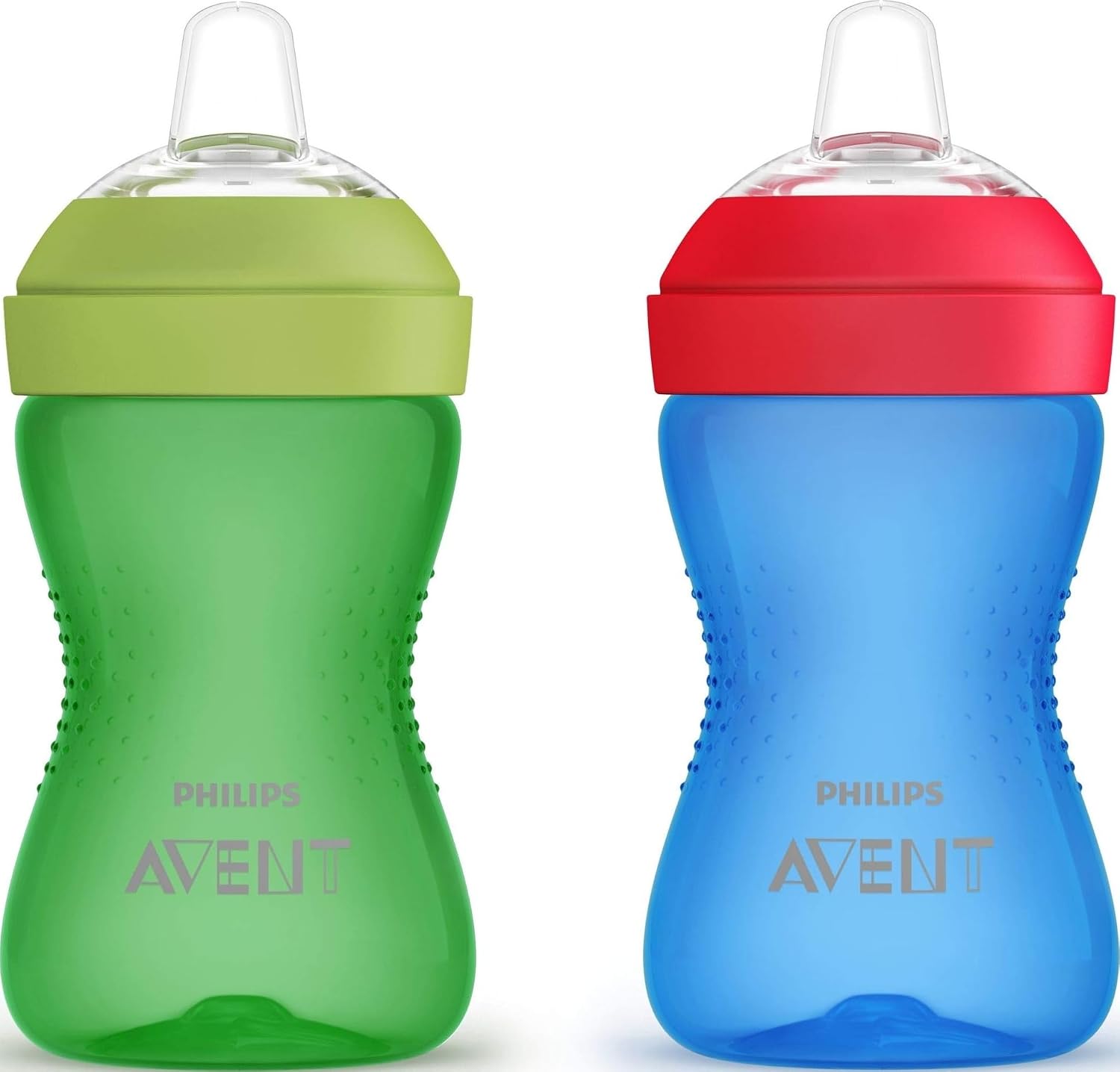 Philips Avent My Grippy Spout Sippy Cup, Soft Spout, 10 oz, BPA-Free | Ages 9-24 Months, Leak-Proof Design, Soft Silicone Spout, Anti-Slip Grip, Easy to Clean, Blue/Green, 2-Pack, SCF801/21