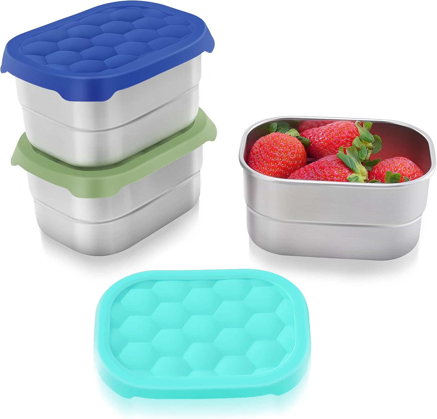 Small (1 CUP) Stainless Steel Snack Containers for Kids | Easy Open Leak Proof Food Containers with Silicone Lids – Perfect Metal Toddler Lunch Box for Daycare and School (8oz)