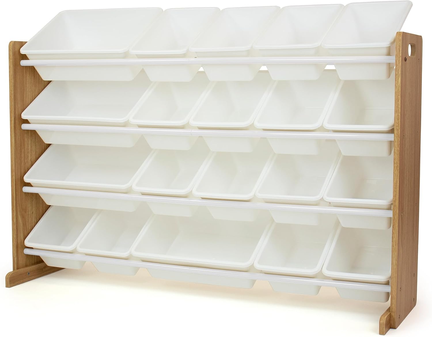 Humble Crew Kids Toy Organizer with 20 Bins, 4 Tier Storage for Playroom | Sturdy wood and steel toddler shelf, removable BPA-free containers, wall anchor anti-tip safety kit for bedroom or classroom
