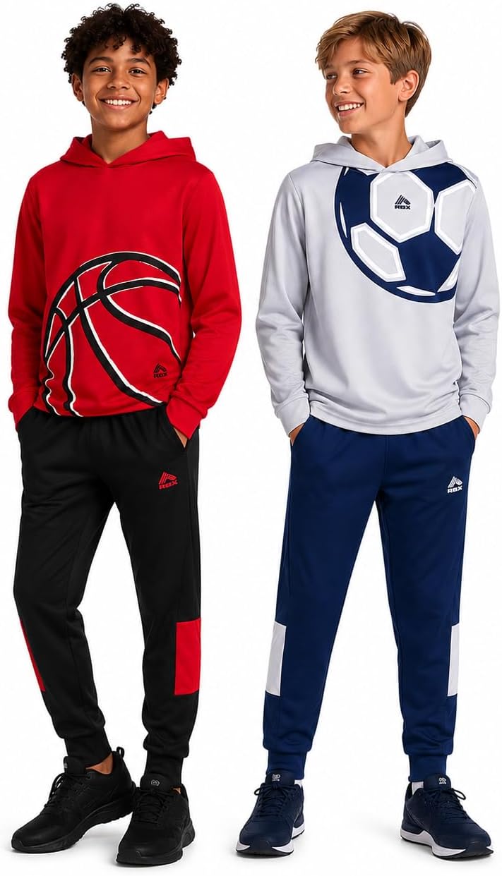 RBX Boys Tracksuit 4 Piece Waffle Thermal Hoodie & Tricot Jogger Sweatpants | Breathable Lightweight Warmth, Flexible Relaxed Cut, Soft All-Day Feel, from School Days To Weekend Play & Relaxing