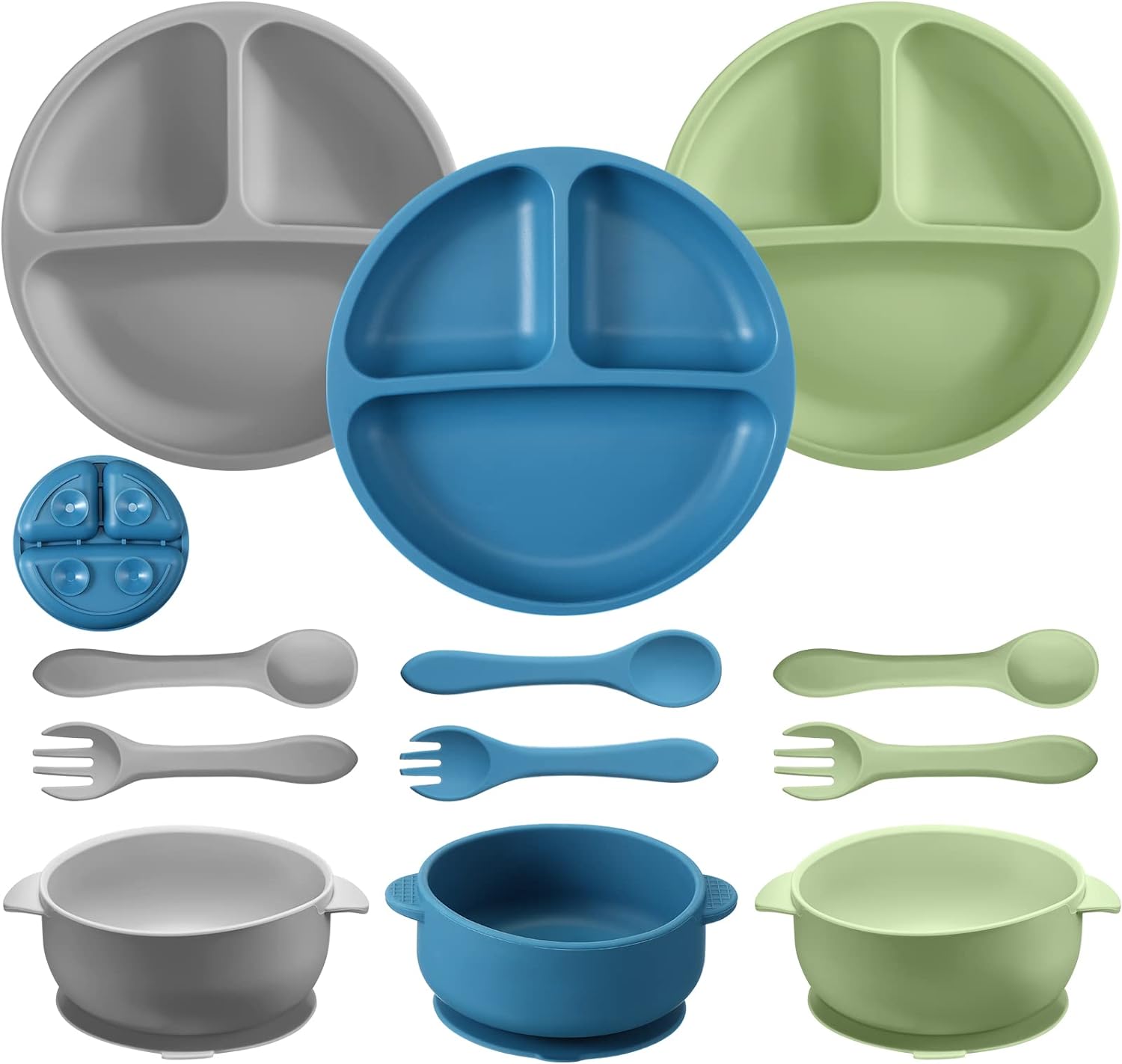 CHENGU Baby Toddler Plates and Bowls Set with Suction | Silicone Baby Feeding Set with Spoon Fork, Baby LED Weaning Supplies, Dishwasher and Microwave Safe, for Toddlers 1-3