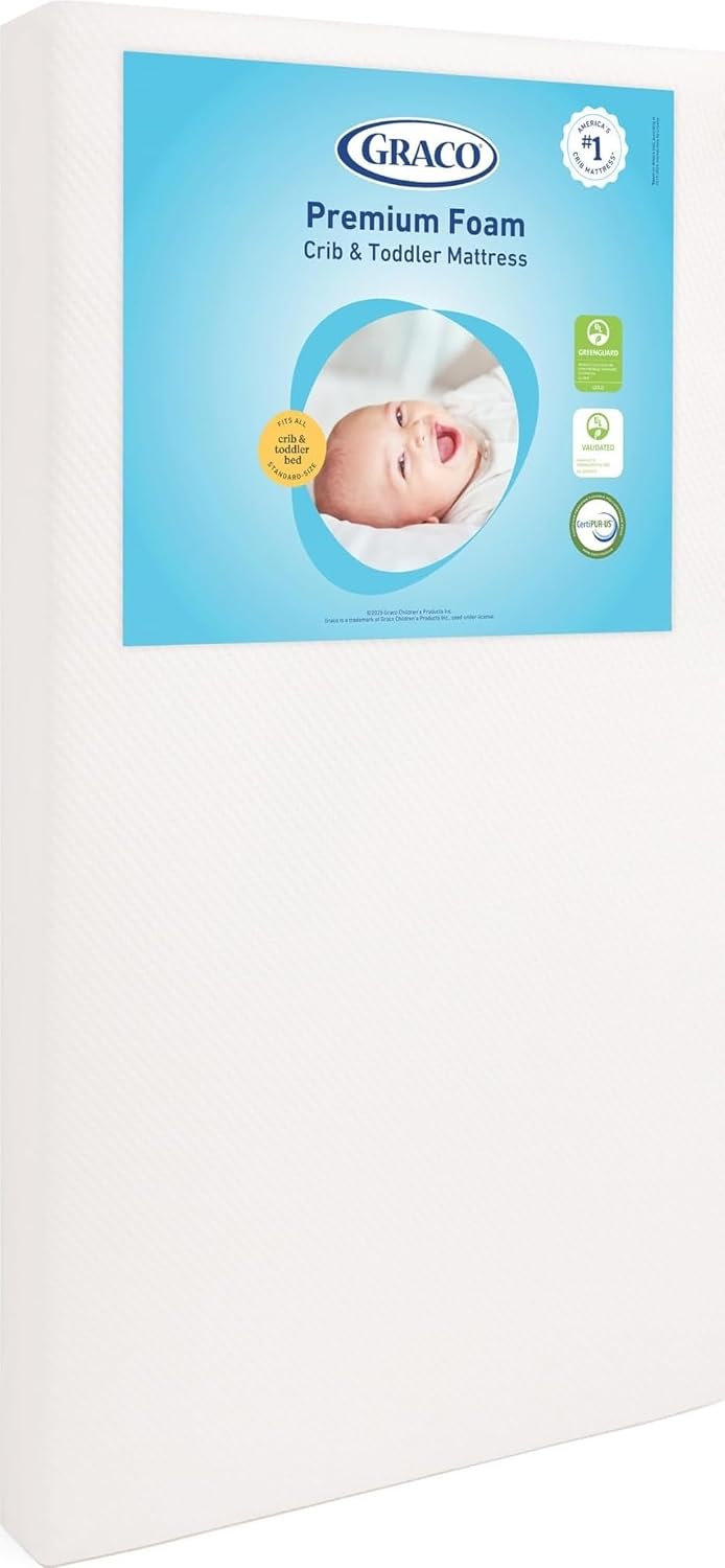Graco Premium Foam Baby Crib & Toddler Bed Mattress | GREENGUARD Gold Certified, Waterproof, Machine Washable OEKO-TEX Standard 100 Certified Cover, Firm Support, Standard Size