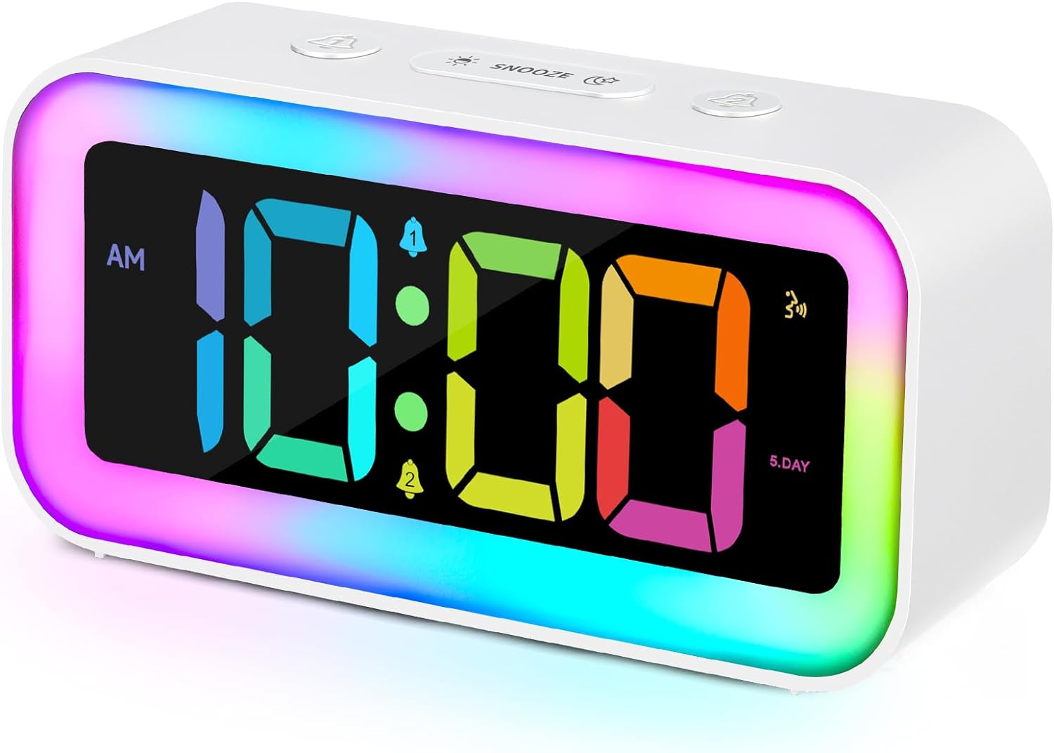 Cadmos Loud Alarm Clock for Bedrooms with Dynamic RGB Night Light,Heavy Sleepers Adults,Dual Alarm,Dimmer,USB Charger,Small Bedside Digital Clock with LED Display for Kids,Teens,Seniors (White)